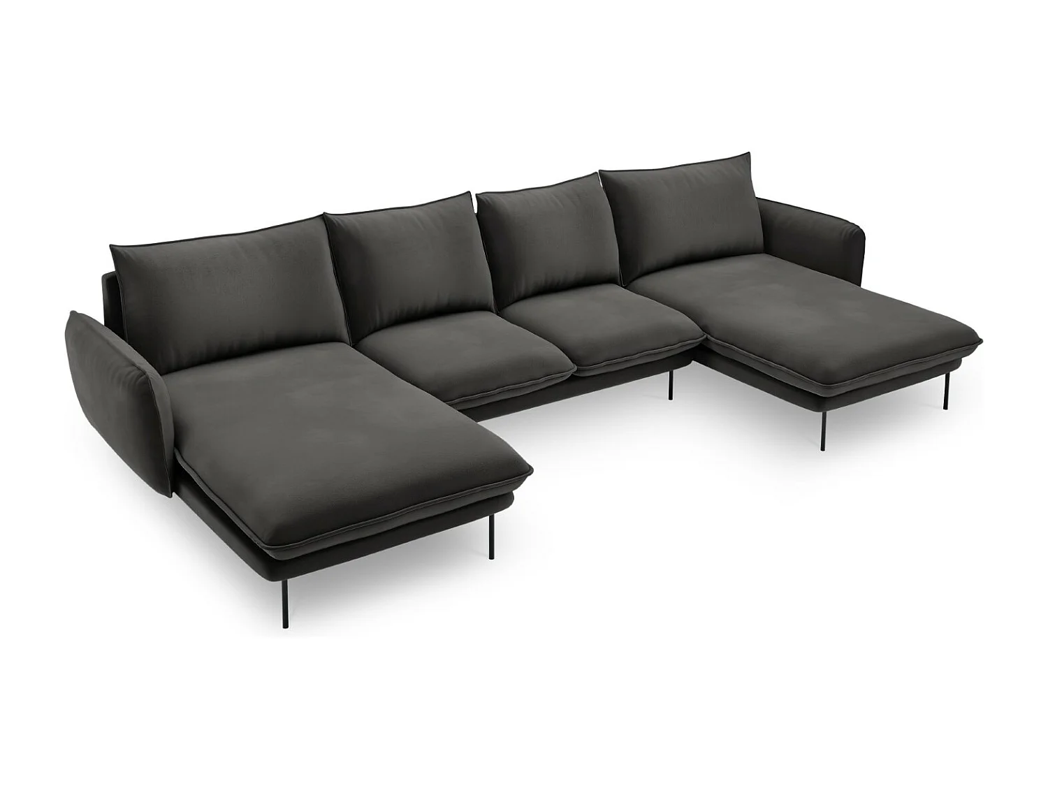 Cosmopolitan Design - Sofa panoramiczna, "Vienna" 6 miejsc welur, szary ciemny - 350x170x95cm 3743528 - obrazek 1