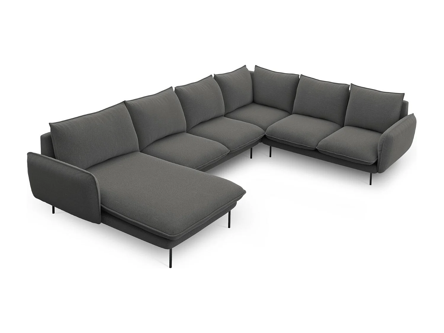 Cosmopolitan Design - Narożnik prawy panoramiczny, "Vienna" 7 miejsc tkanina strukturalna, szary ciemny - 330x235x95cm 3743582 - obrazek 1