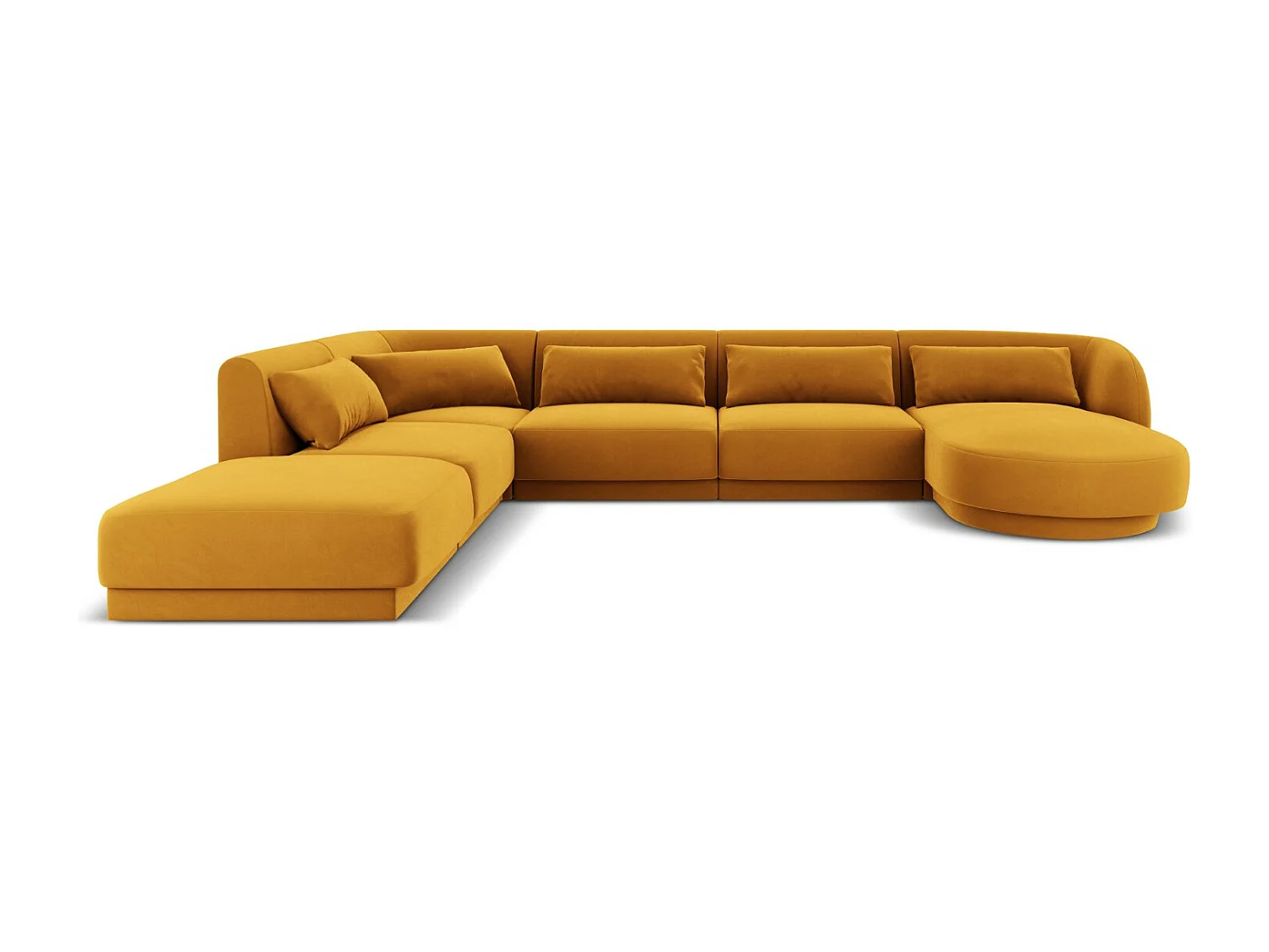 Cosmopolitan Design – Narożnik lewy panoramiczny, „Tulum” 6 miejsc welur, żółty – 330x255x70cm 3743614