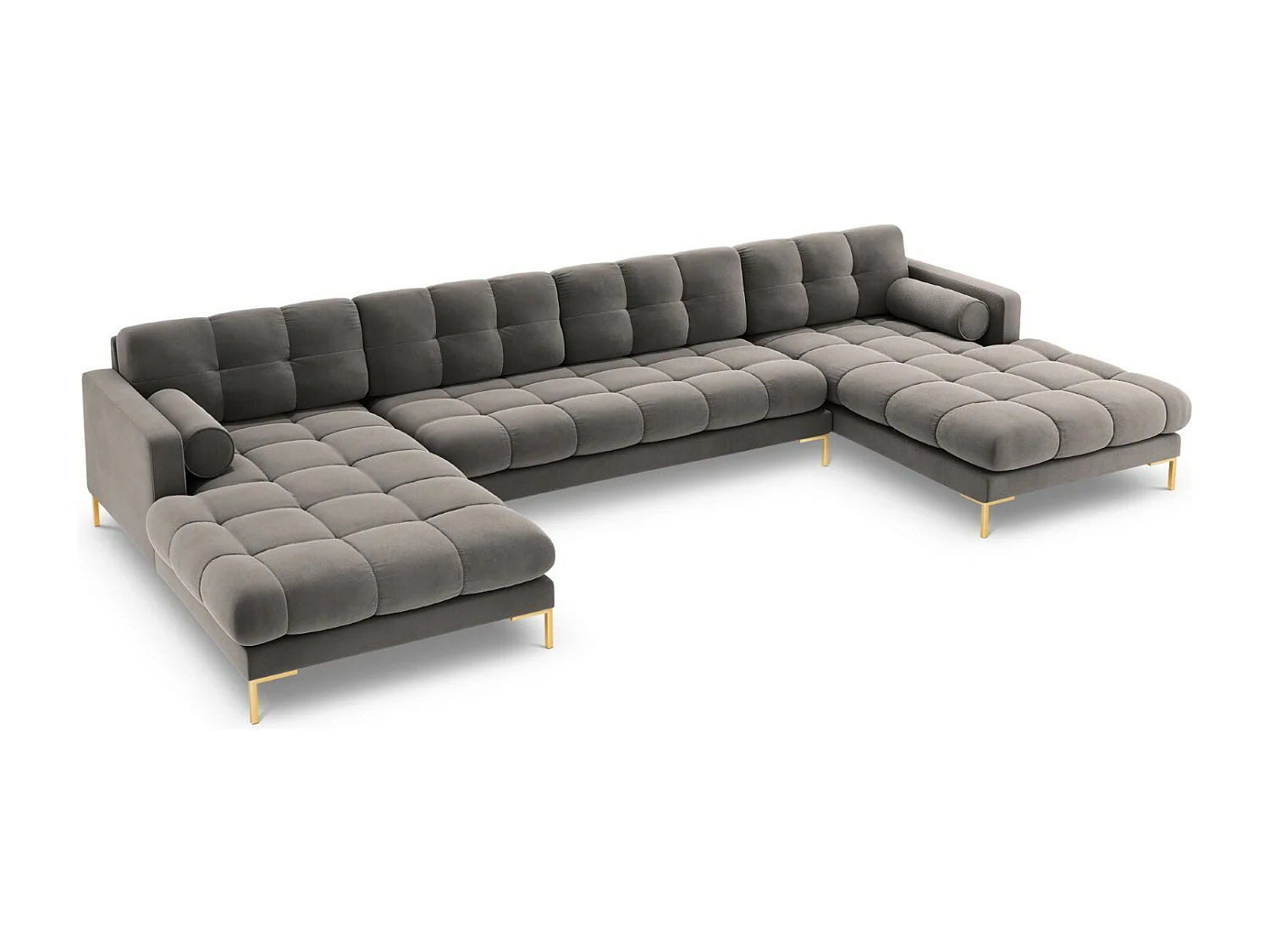 Cosmopolitan Design - Sofa panoramiczna, "Bali" 7 miejsc welur, szary jasny - 383x185x75cm 3743913 - obrazek 1