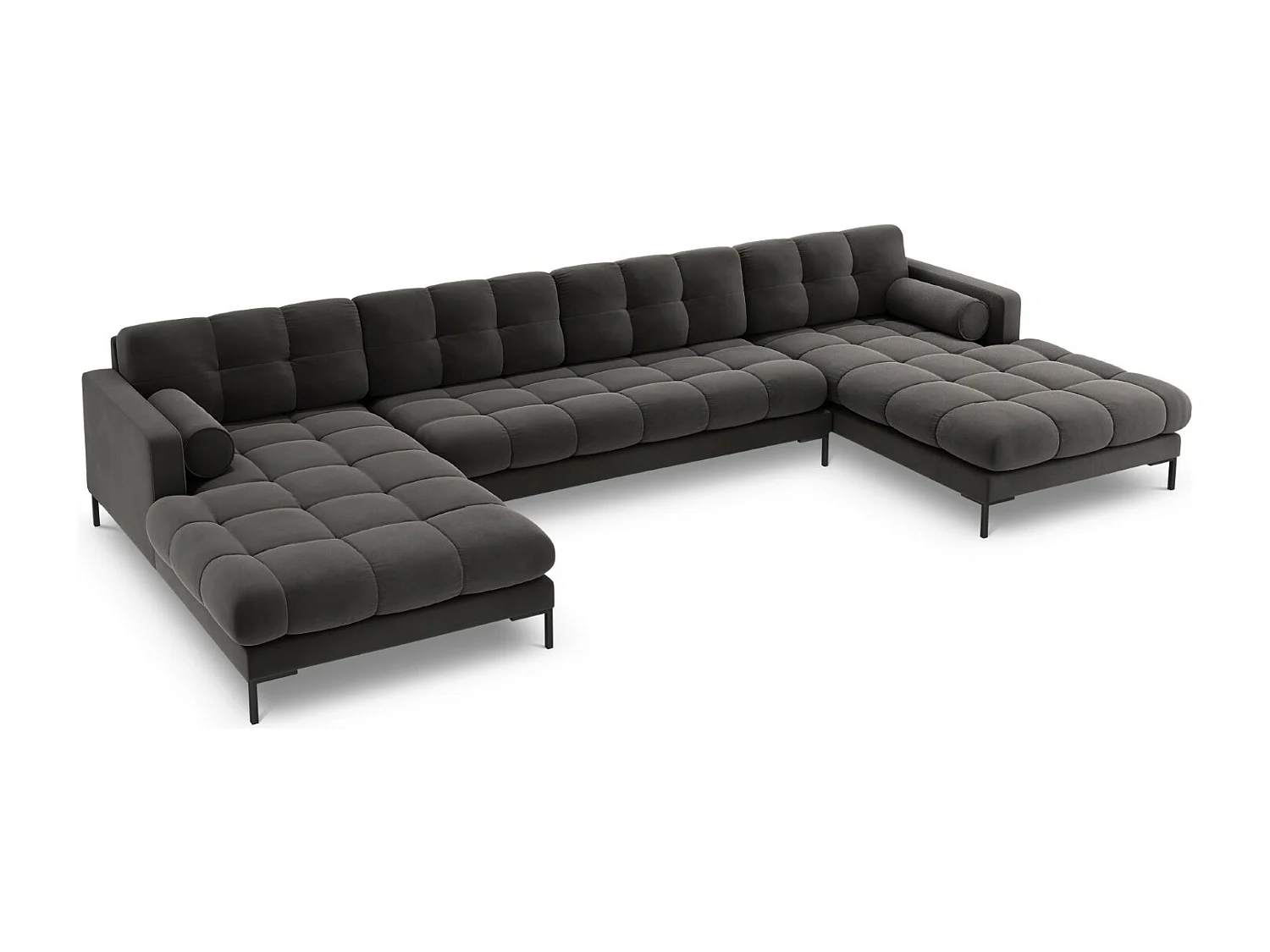 Cosmopolitan Design - Sofa panoramiczna, "Bali" 7 miejsc welur, szary ciemny - 383x185x75cm 3743927 - obrazek 1