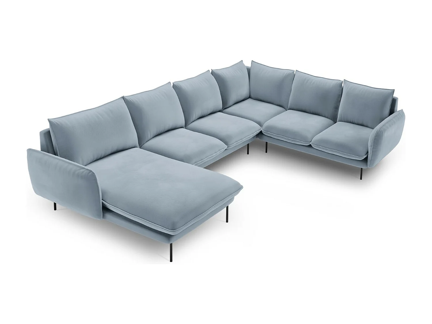 Cosmopolitan Design - Narożnik prawy panoramiczny, "Vienna" 7 miejsc welur, niebieski jasny - 330x235x95cm 3744016 - obrazek 1