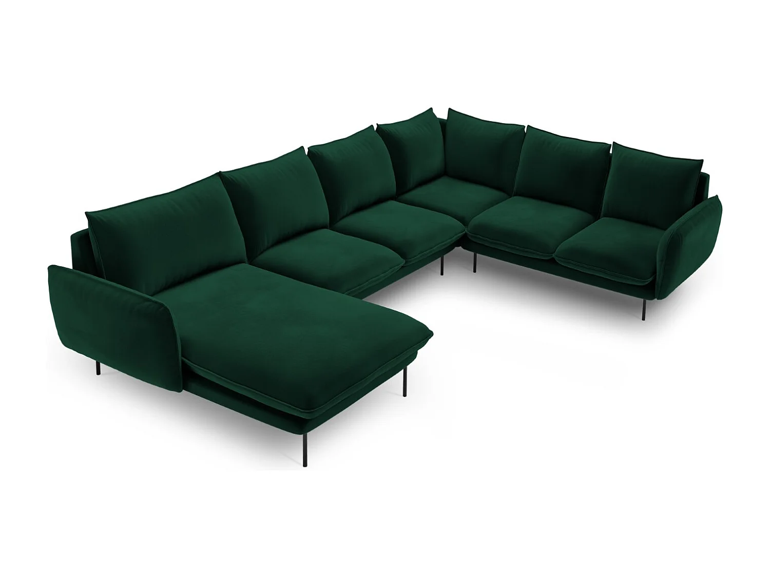 Cosmopolitan Design - Narożnik prawy panoramiczny, "Vienna" 7 miejsc welur, zielony butelkowy - 330x235x95cm 3744178 - obrazek 1