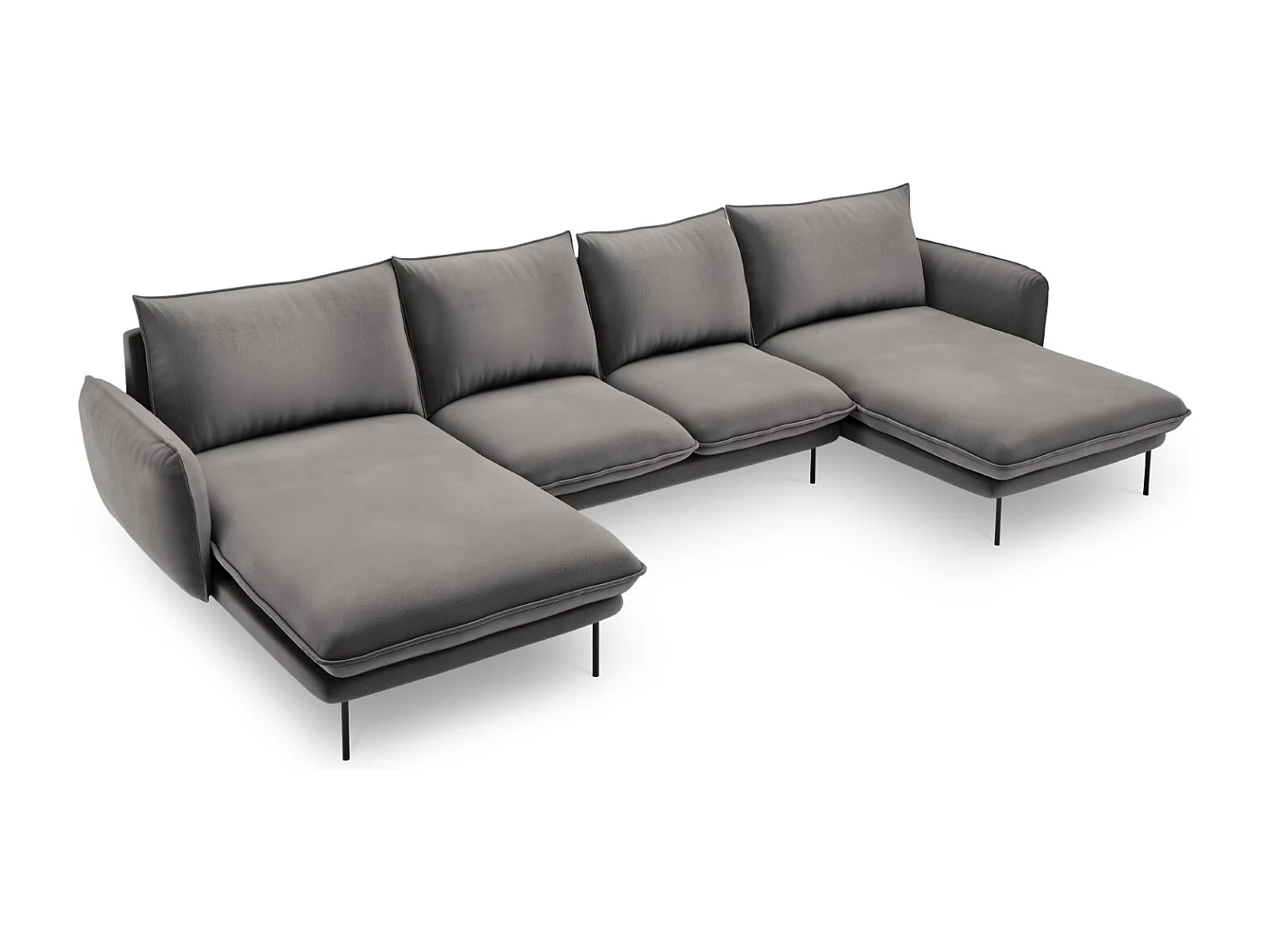 Cosmopolitan Design - Sofa panoramiczna, "Vienna" 6 miejsc welur, szary jasny - 350x170x95cm 3744261 - obrazek 1