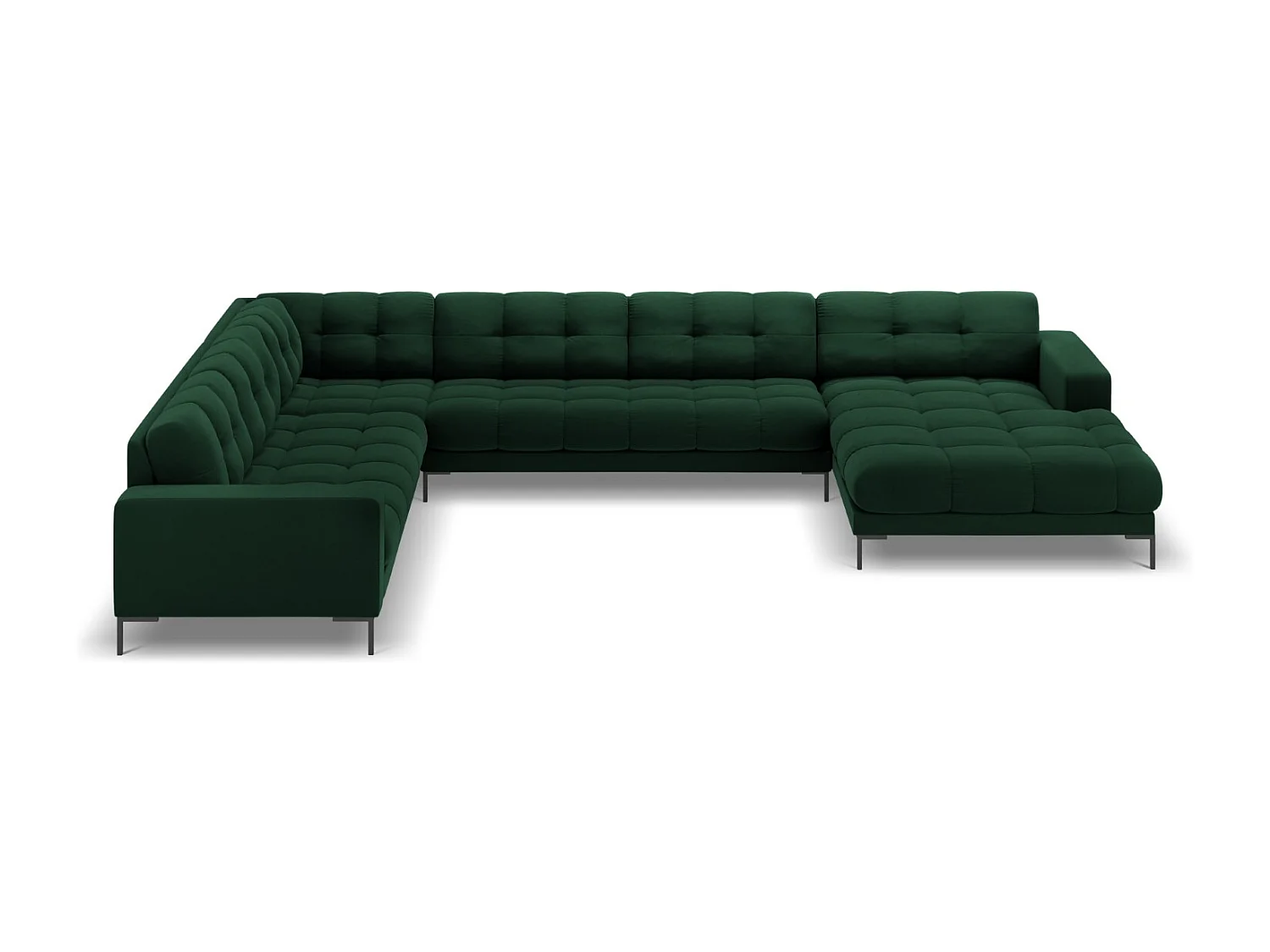 Cosmopolitan Design – Narożnik lewy panoramiczny, „Bali” 7 miejsc welur, zielony butelkowy – 327x256x75cm 3744319