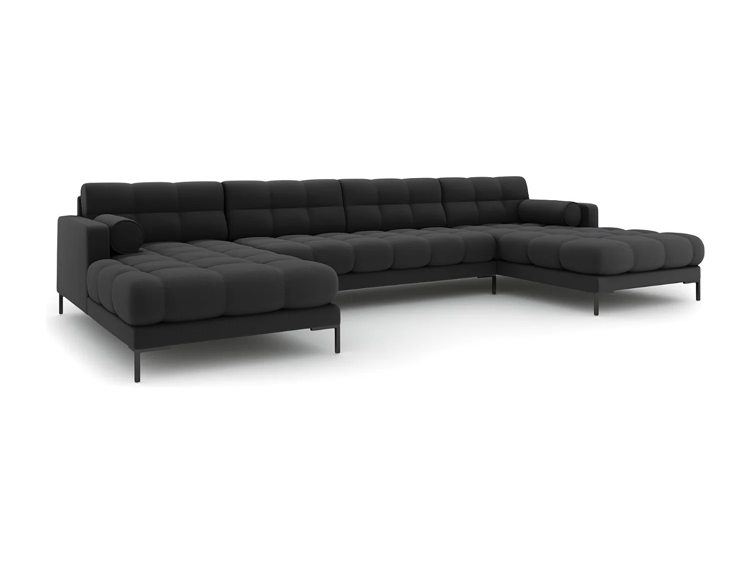 Cosmopolitan Design - Sofa panoramiczna, "Bali" 7 miejsc tkanina strukturalna, szary ciemny - 383x185x75cm 3744386 - obrazek 1
