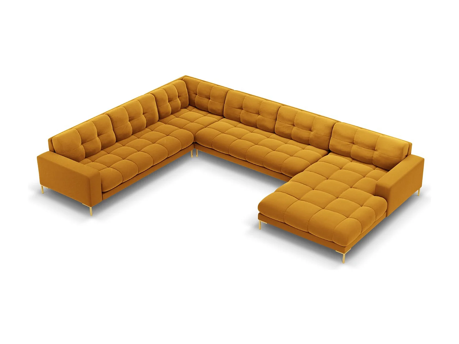 Cosmopolitan Design – Narożnik lewy panoramiczny, „Bali” 7 miejsc welur, żółty – 327x256x75cm 3744592