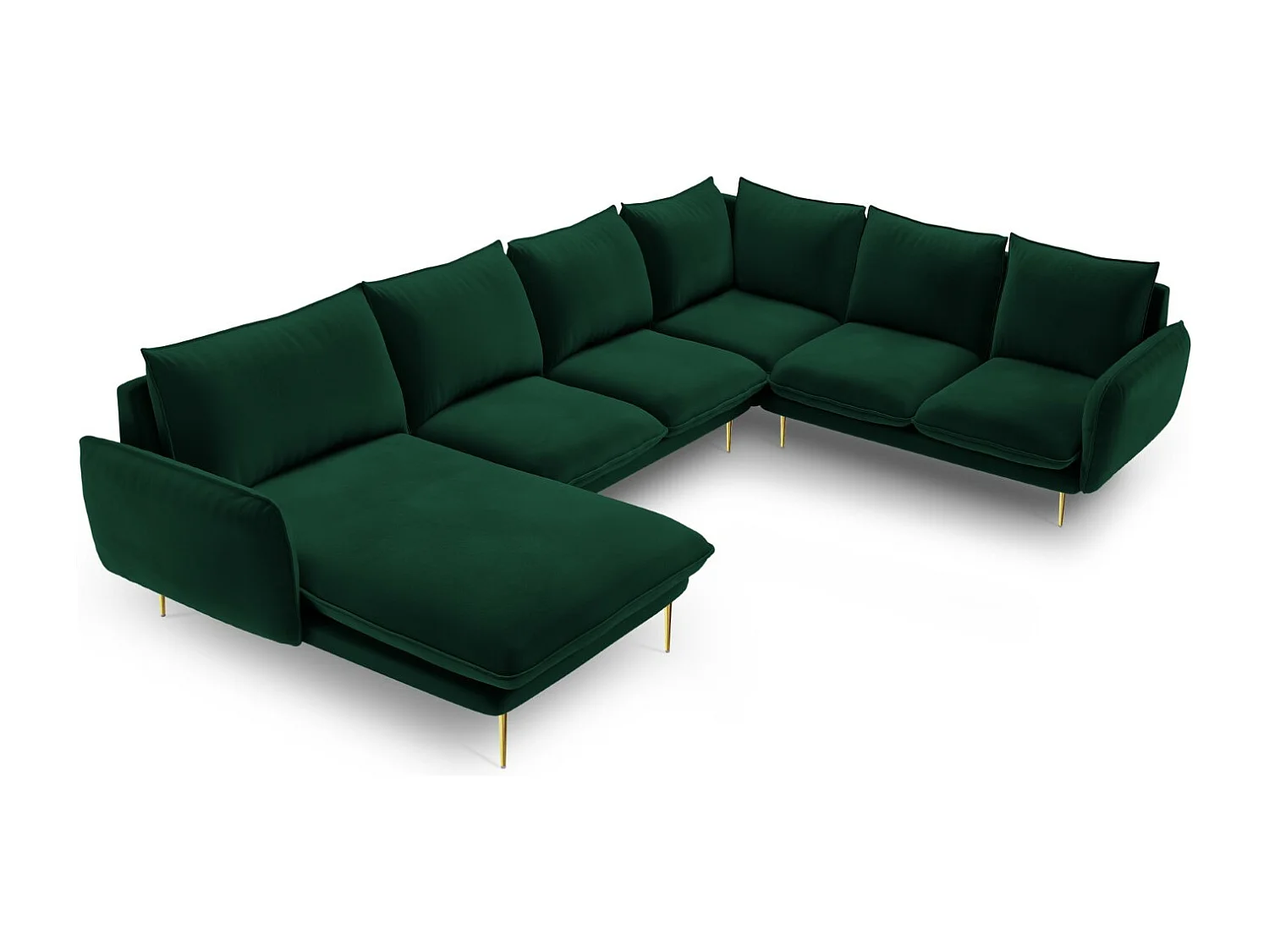 Cosmopolitan Design - Narożnik prawy panoramiczny, "Vienna" 7 miejsc welur, zielony butelkowy - 330x235x95cm 3744611 - obrazek 1