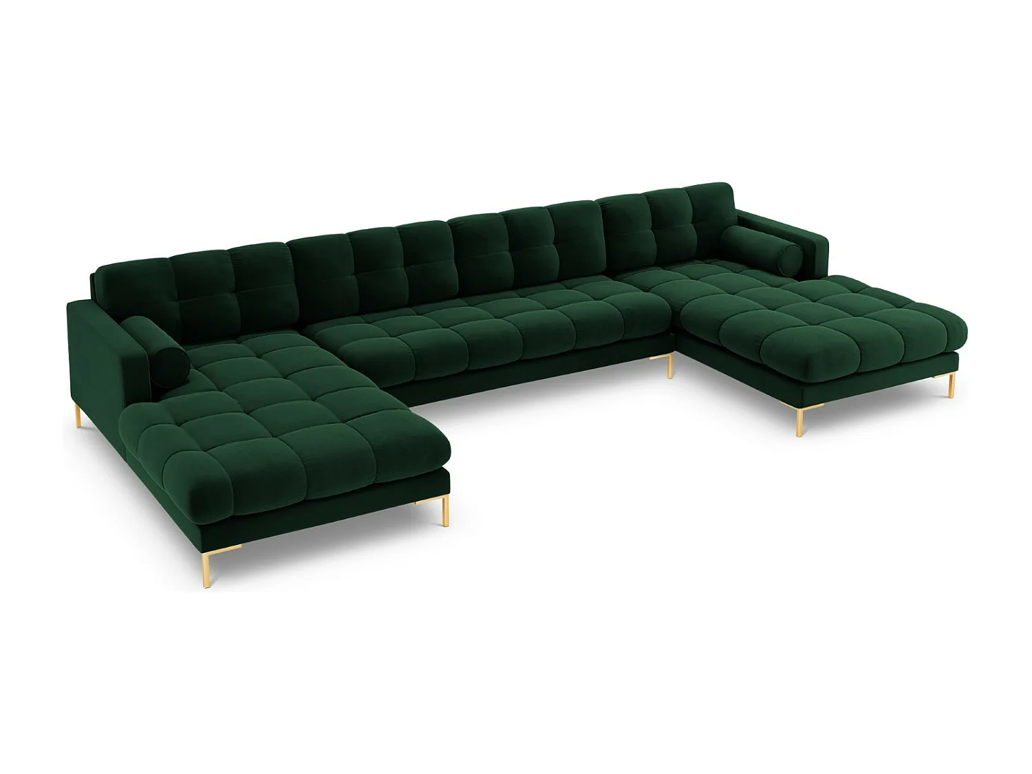 Cosmopolitan Design - Sofa panoramiczna, "Bali" 7 miejsc welur, zielony butelkowy - 383x185x75cm 3744656 - obrazek 1
