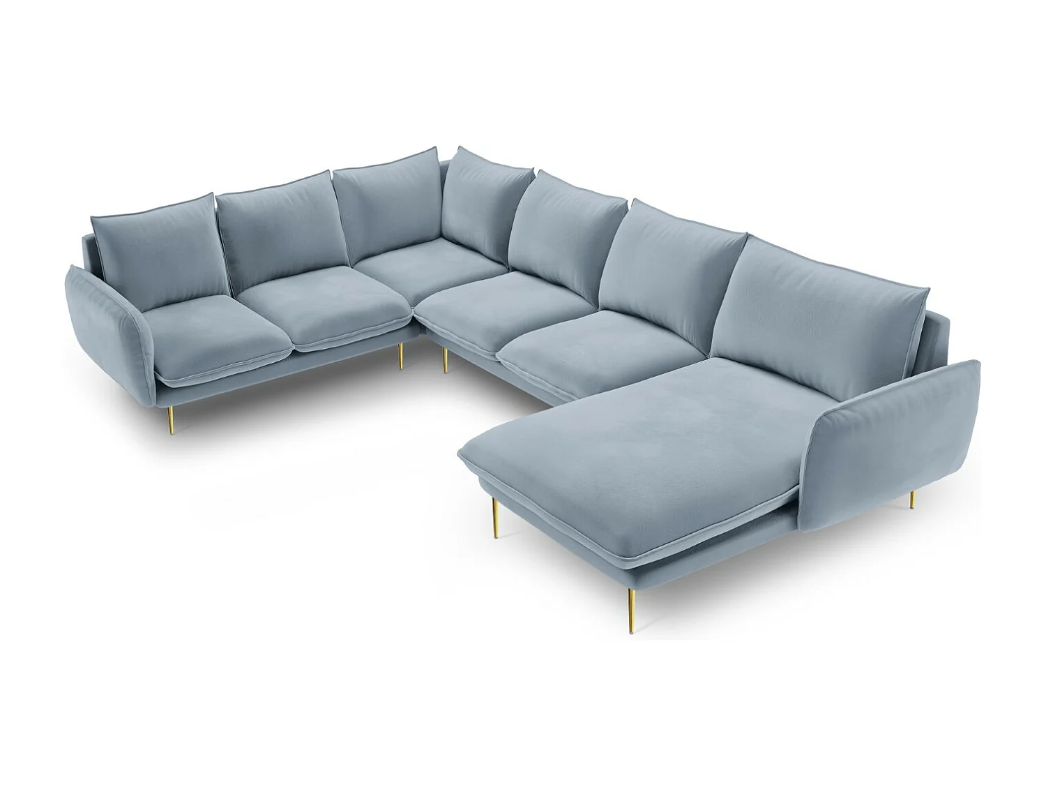 Cosmopolitan Design – Narożnik lewy panoramiczny, „Vienna” 7 miejsc welur, niebieski jasny – 330x235x95cm 3744686