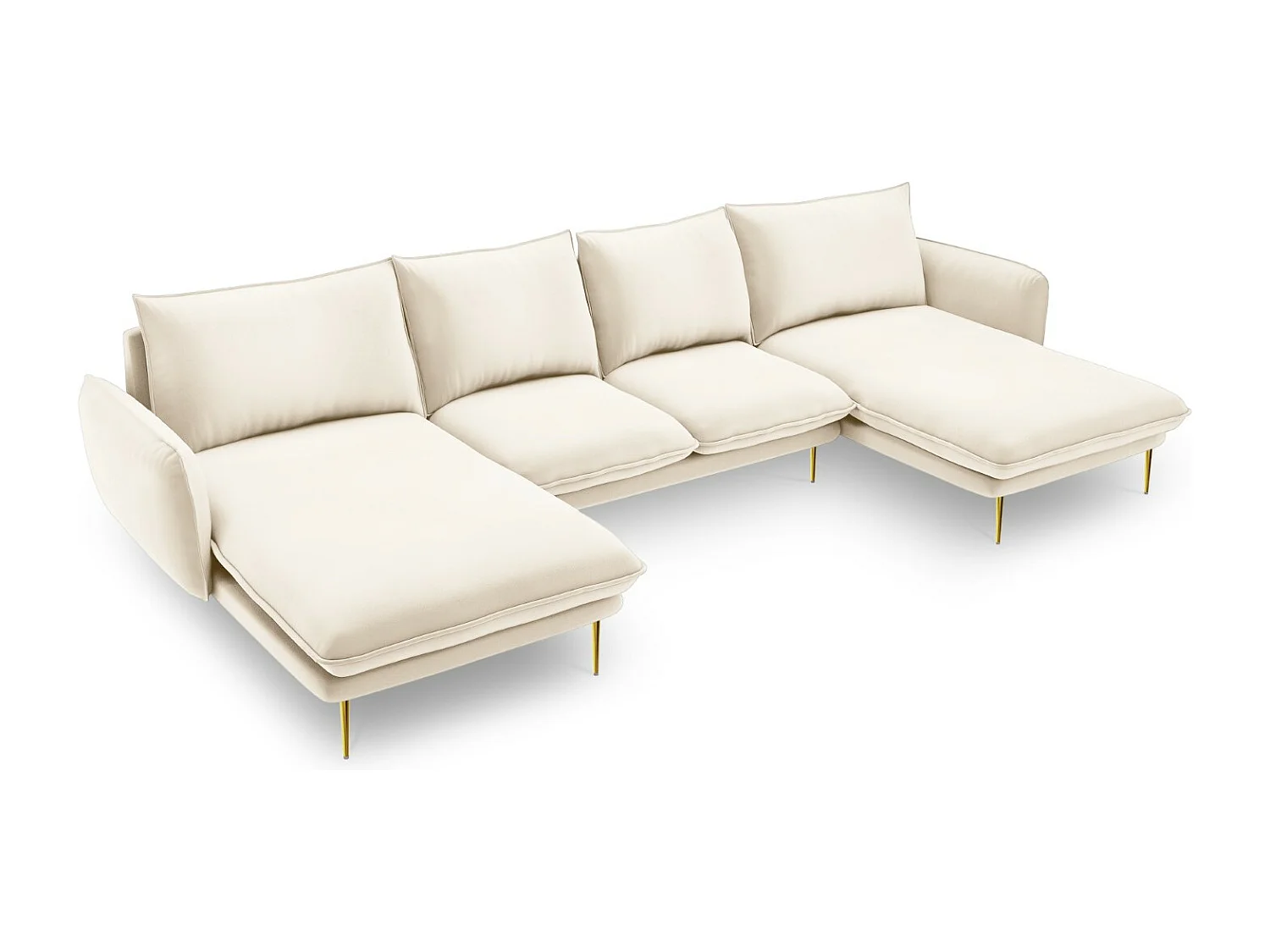 Cosmopolitan Design - Sofa panoramiczna, "Vienna" 6 miejsc welur, beż jasny - 350x170x95cm 3744737 - obrazek 1