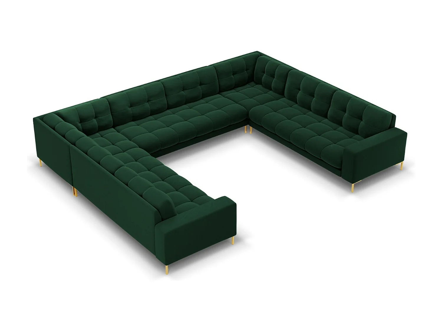 Cosmopolitan Design - Sofa panoramiczna, "Bali" 9 miejsc welur, zielony butelkowy - 327x256x75cm 3744742 - obrazek 1