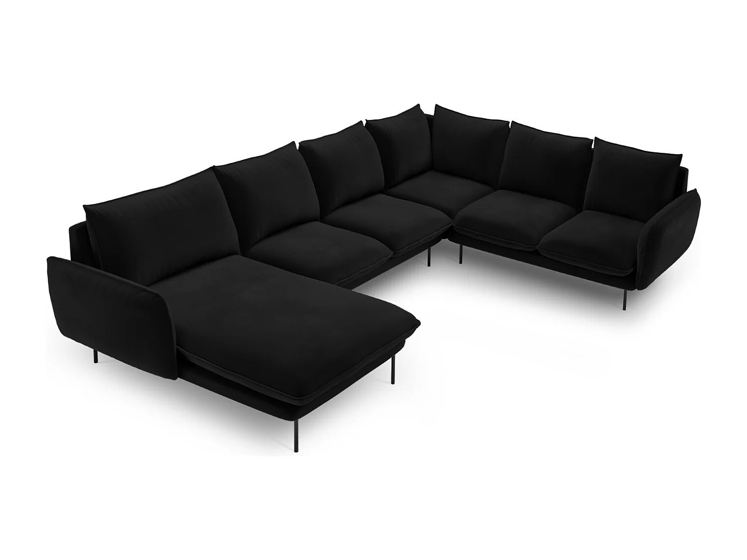 Cosmopolitan Design - Narożnik prawy panoramiczny, "Vienna" 7 miejsc welur, czarny - 330x235x95cm 3744796 - obrazek 1