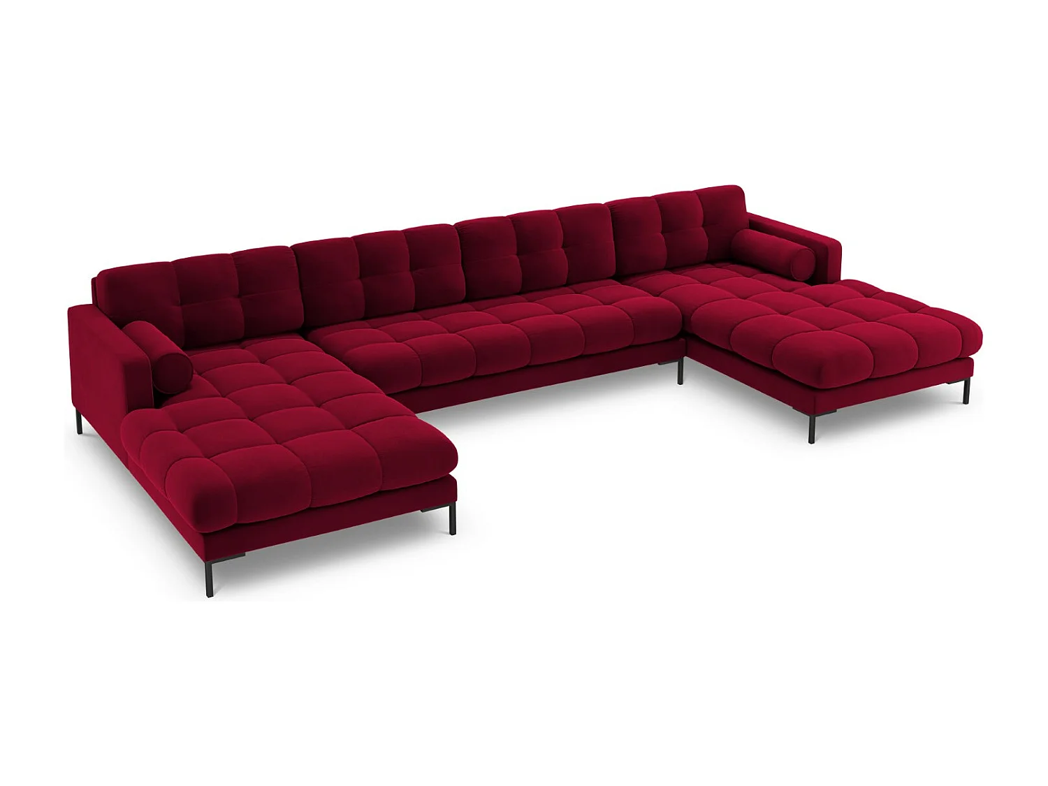 Cosmopolitan Design - Sofa panoramiczna, "Bali" 7 miejsc welur, czerwony - 383x185x75cm 3744905 - obrazek 1