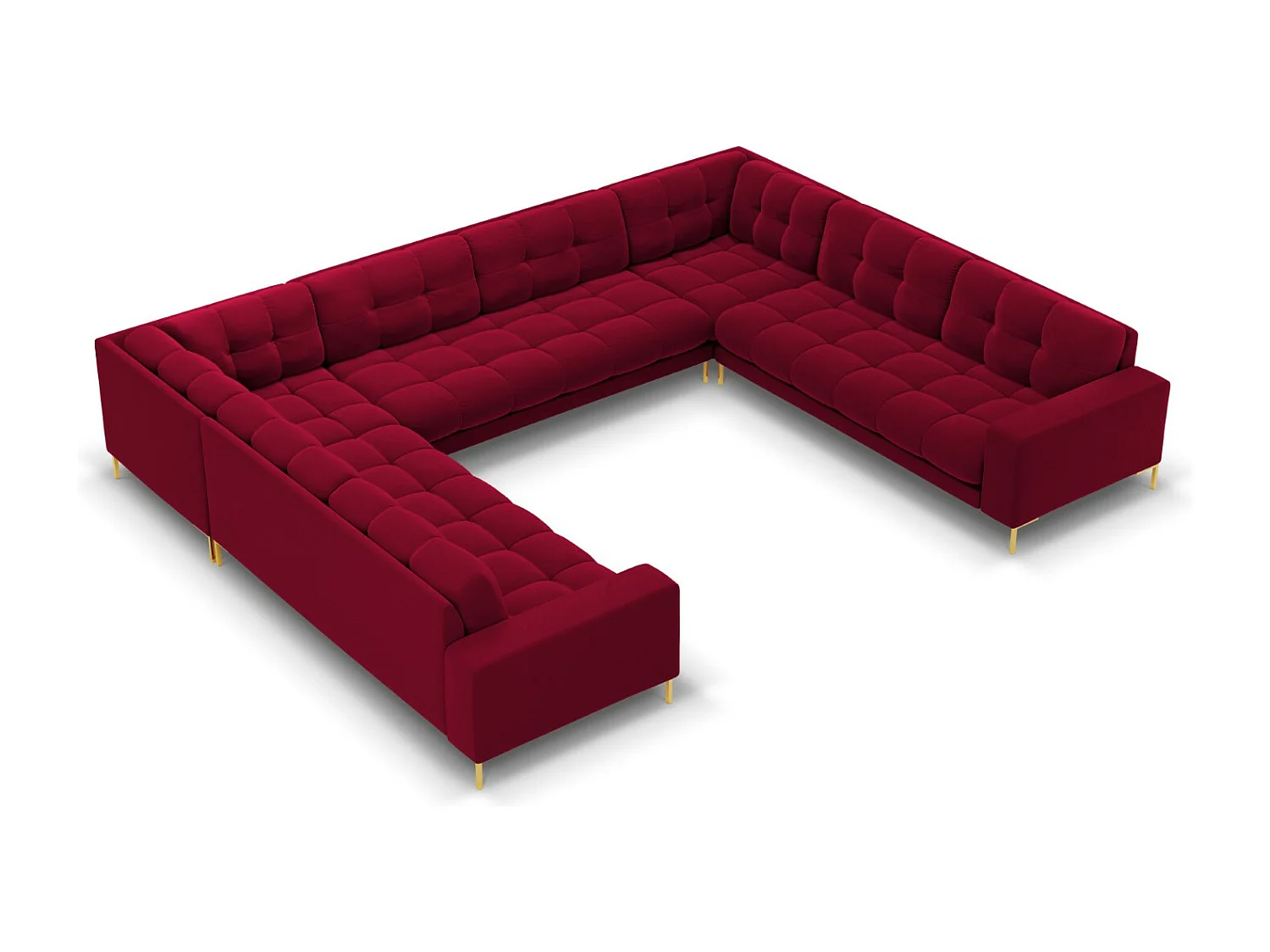 Cosmopolitan Design - Sofa panoramiczna, "Bali" 9 miejsc welur, czerwony - 327x256x75cm 3745149 - obrazek 1