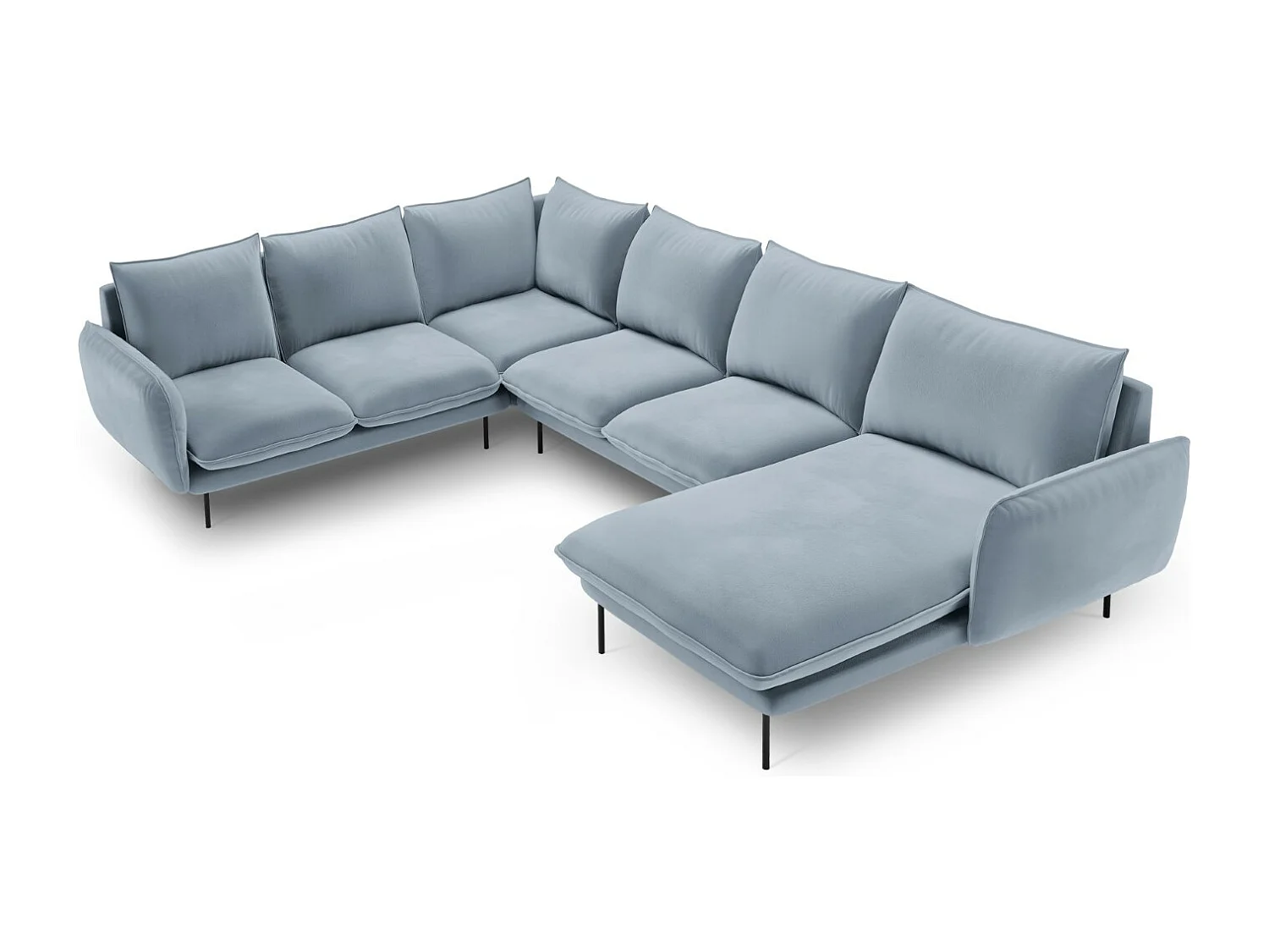 Cosmopolitan Design – Narożnik lewy panoramiczny, „Vienna” 7 miejsc welur, niebieski jasny – 330x235x95cm 3745276