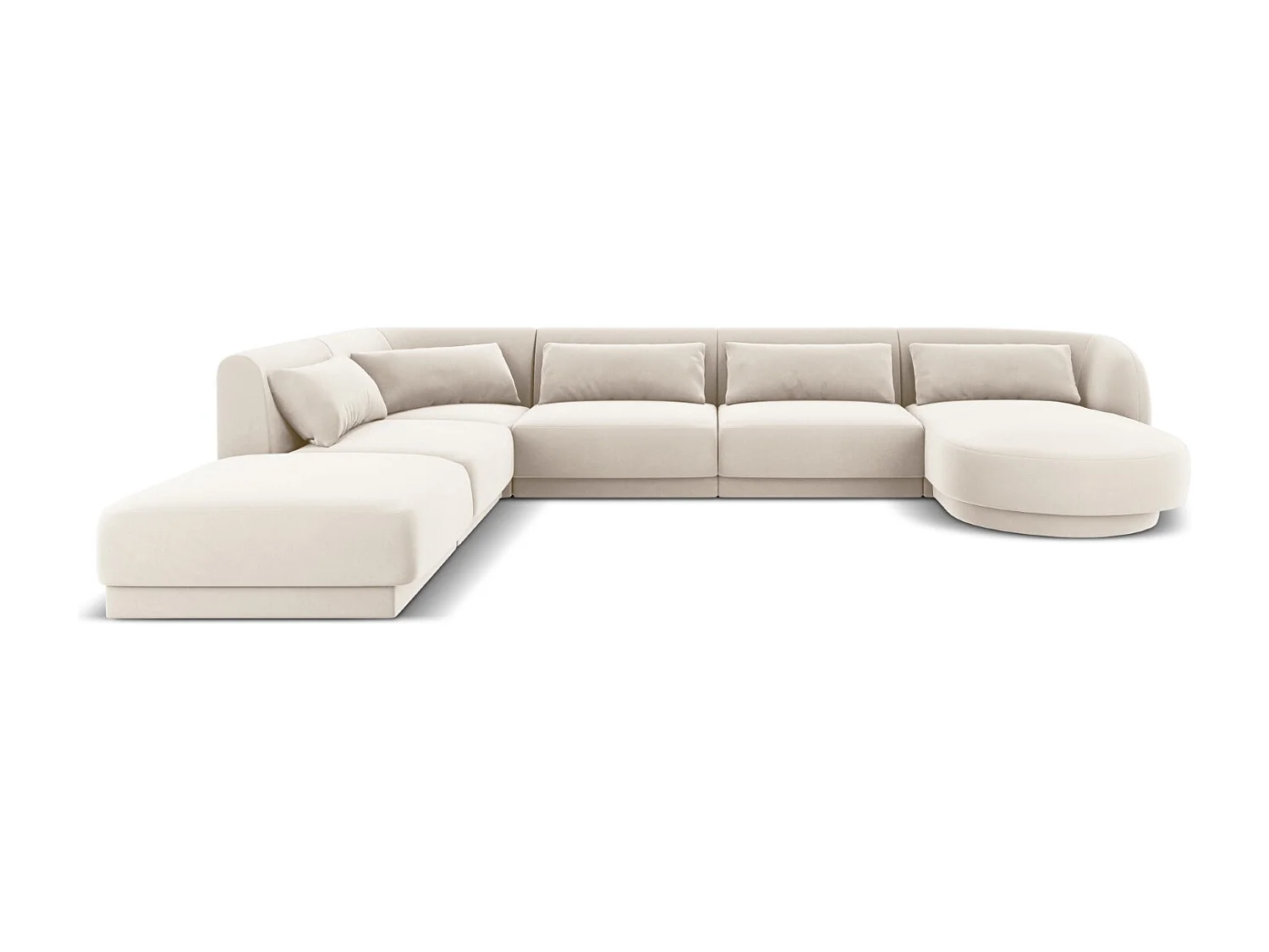 Cosmopolitan Design – Narożnik lewy panoramiczny, „Tulum” 6 miejsc welur, beż jasny – 330x255x70cm 3745288