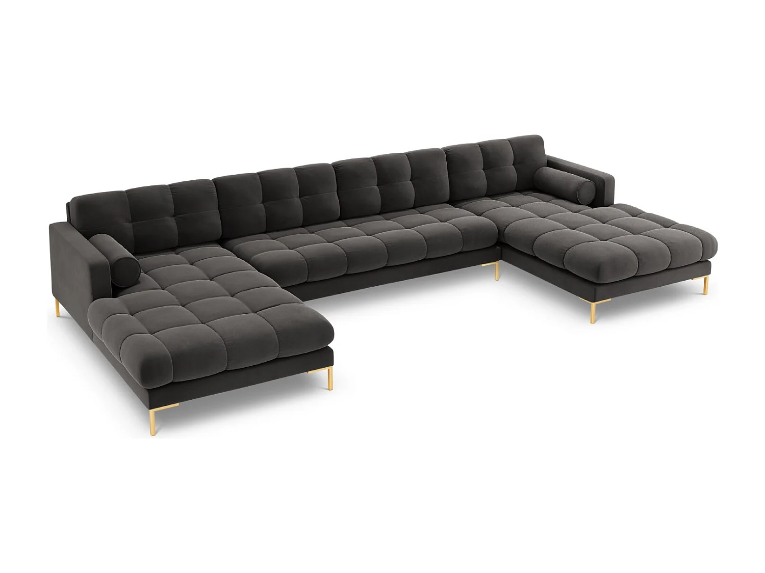 Cosmopolitan Design - Sofa panoramiczna, "Bali" 7 miejsc welur, szary ciemny - 383x185x75cm 3745603 - obrazek 1