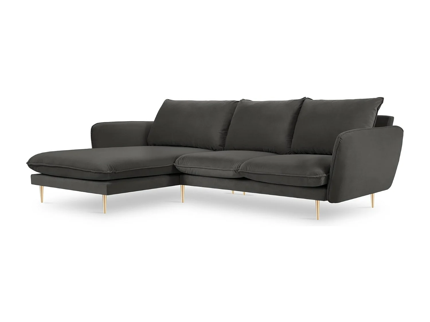 Cosmopolitan Design - Narożnik lewy, "Vienna" 5 miejsc welur, szary ciemny - 255x170x95cm 3745681 - obrazek 1