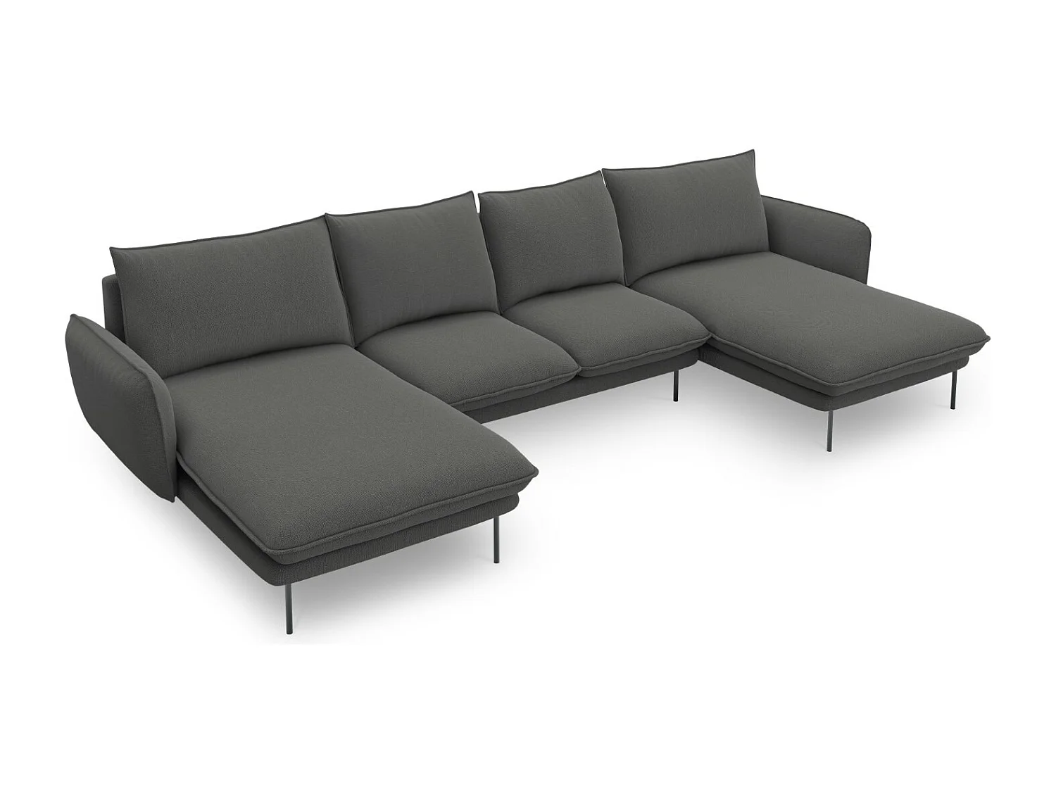 Cosmopolitan Design - Sofa panoramiczna, "Vienna" 6 miejsc tkanina strukturalna, szary ciemny - 350x170x95cm 3745736 - obrazek 1