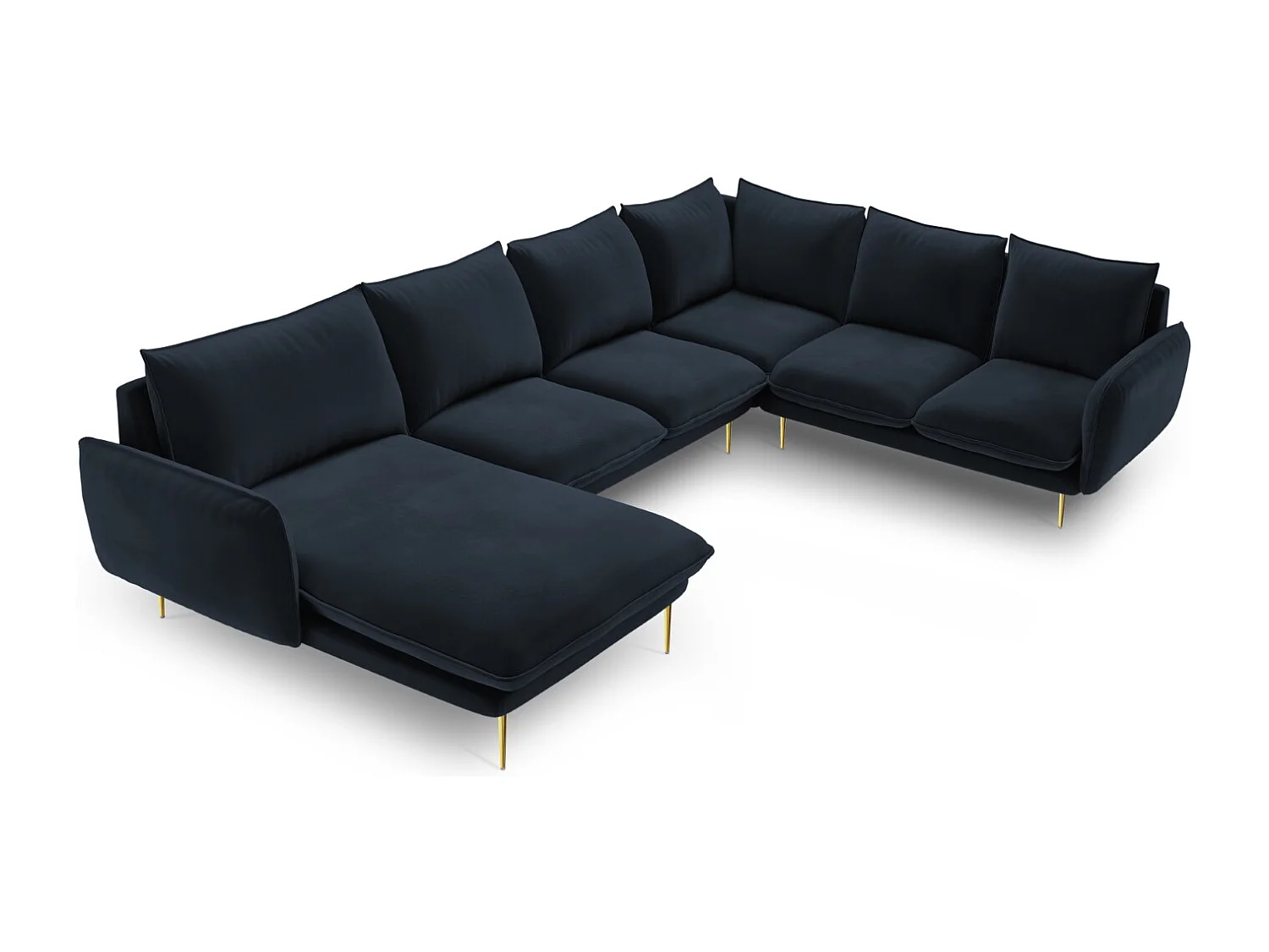 Cosmopolitan Design - Narożnik prawy panoramiczny, "Vienna" 7 miejsc welur, niebieski ciemny - 330x235x95cm 3745775 - obrazek 1