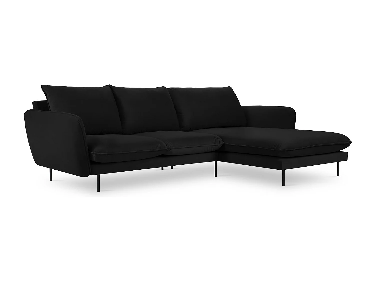 Cosmopolitan Design – Narożnik prawy, „Vienna” 5 miejsc welur, czarny – 255x170x95cm 3745797