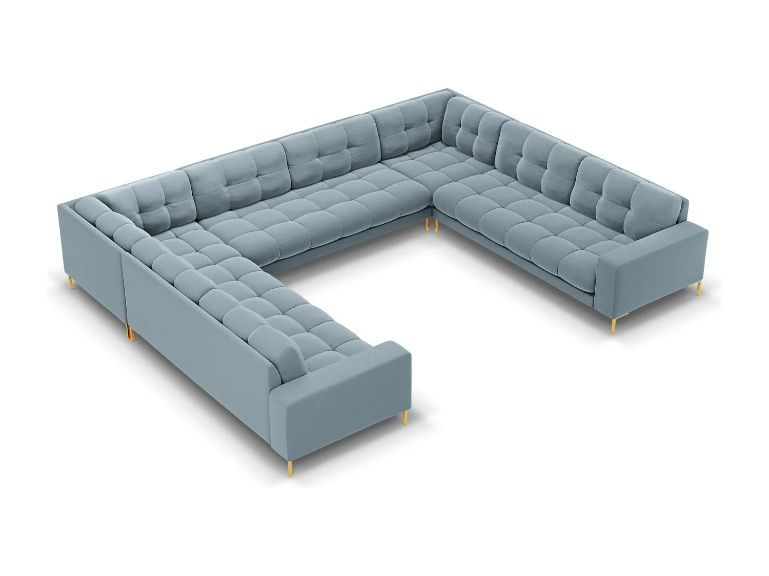 Cosmopolitan Design - Sofa panoramiczna, "Bali" 9 miejsc welur, niebieski jasny - 327x256x75cm 3745861 - obrazek 1