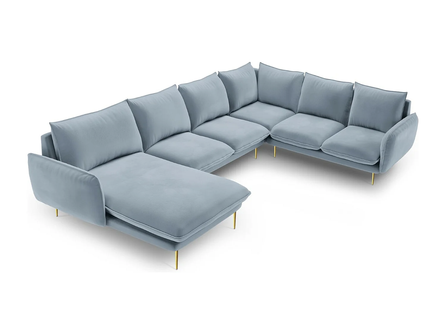 Cosmopolitan Design - Narożnik prawy panoramiczny, "Vienna" 7 miejsc welur, niebieski jasny - 330x235x95cm 3745905 - obrazek 1