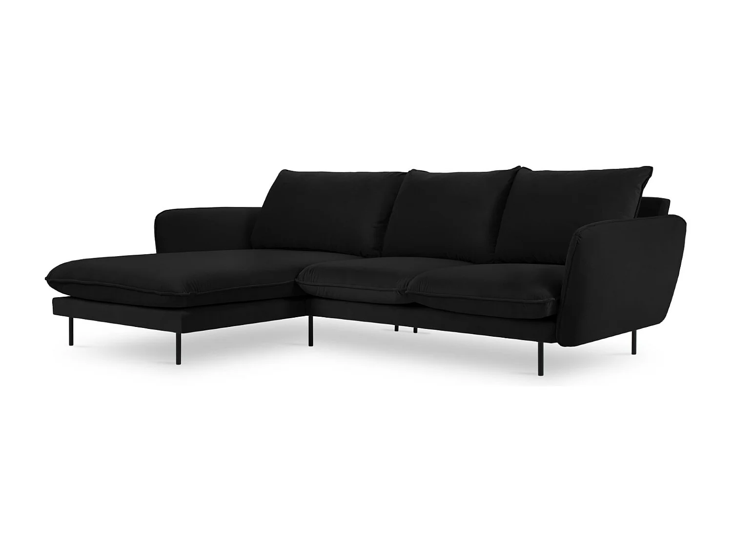 Cosmopolitan Design - Narożnik lewy, "Vienna" 5 miejsc welur, czarny - 255x170x95cm 3746180 - obrazek 1