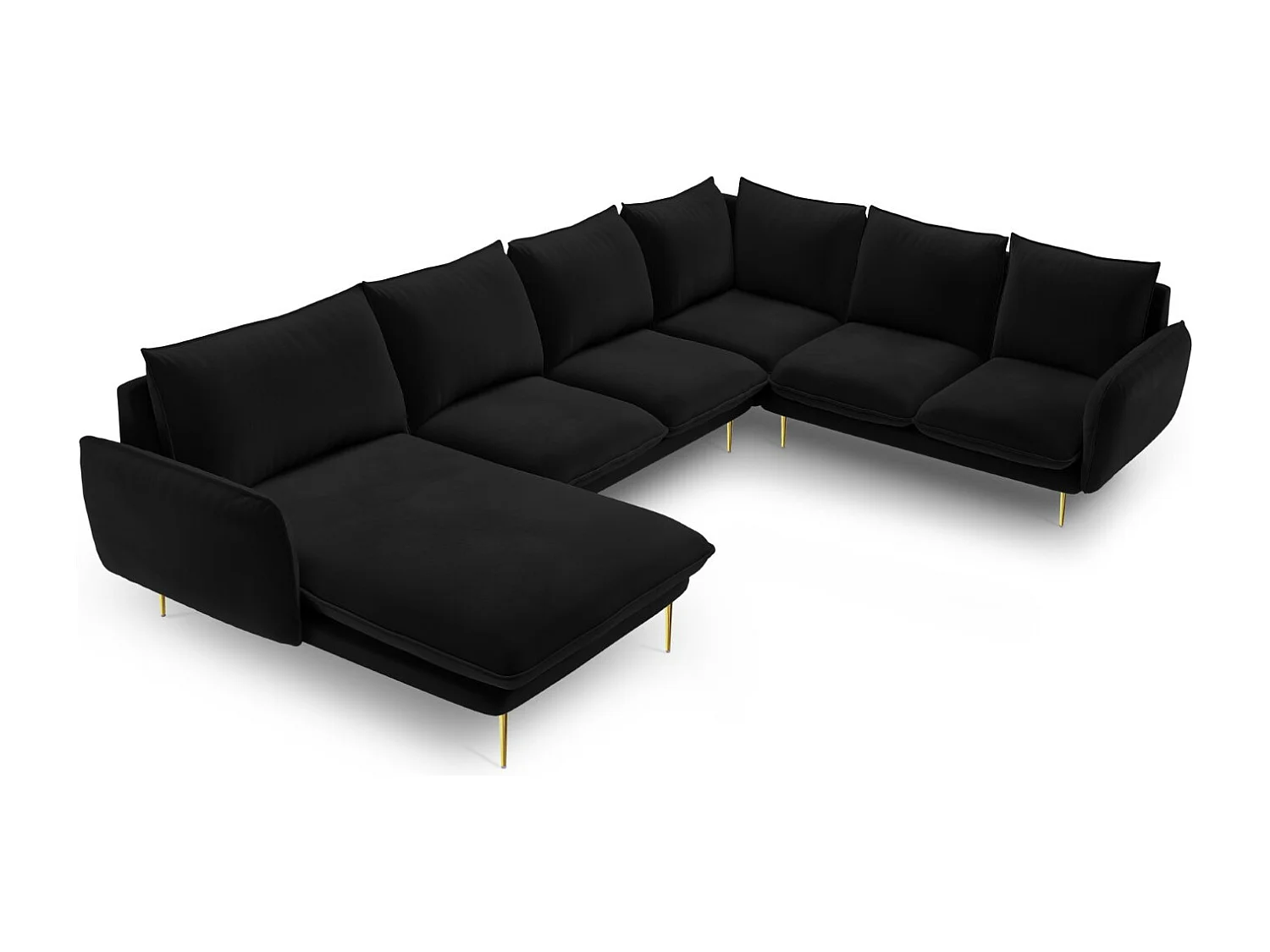 Cosmopolitan Design - Narożnik prawy panoramiczny, "Vienna" 7 miejsc welur, czarny - 330x235x95cm 3746368 - obrazek 1