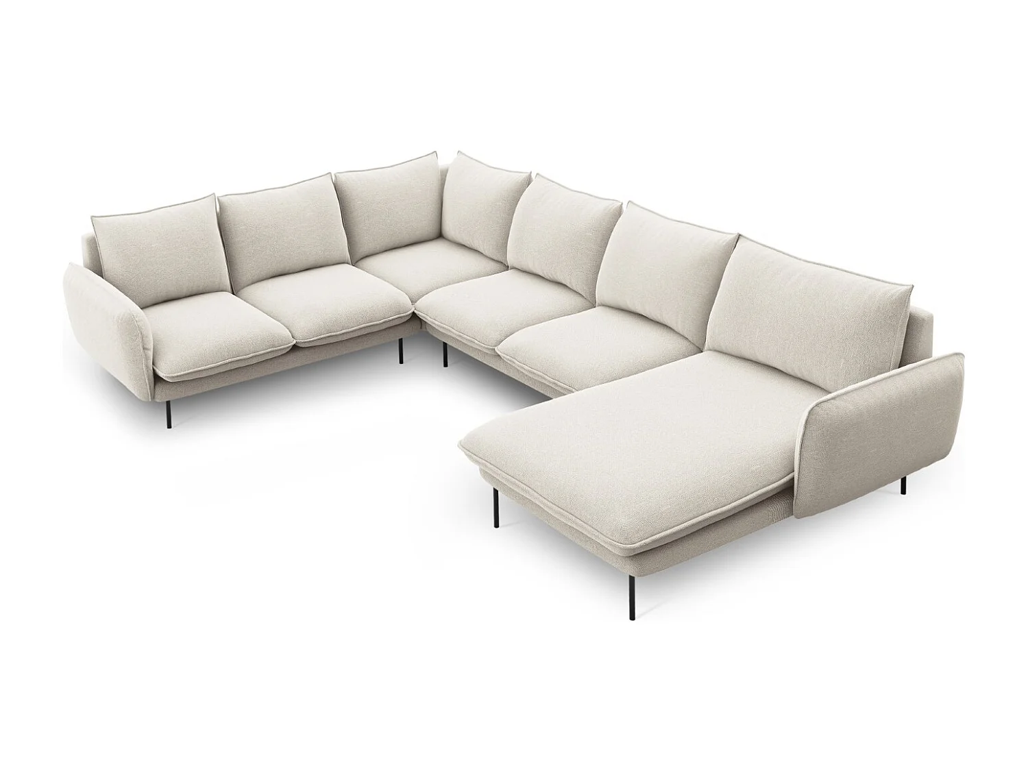 Cosmopolitan Design – Narożnik lewy panoramiczny, „Vienna” 7 miejsc tkanina strukturalna, beż jasny – 330x235x95cm 3746383