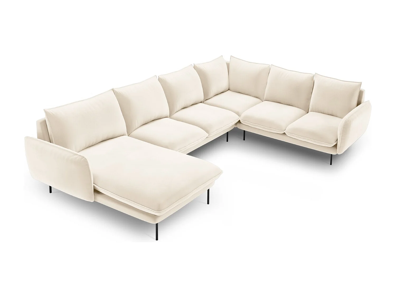 Cosmopolitan Design - Narożnik prawy panoramiczny, "Vienna" 7 miejsc welur, beż jasny - 330x235x95cm 3746550 - obrazek 1