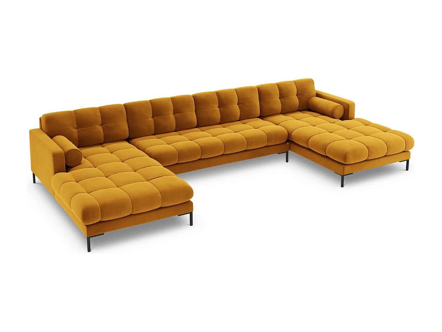 Cosmopolitan Design - Sofa panoramiczna, "Bali" 7 miejsc welur, żółty - 383x185x75cm 3746595 - obrazek 1