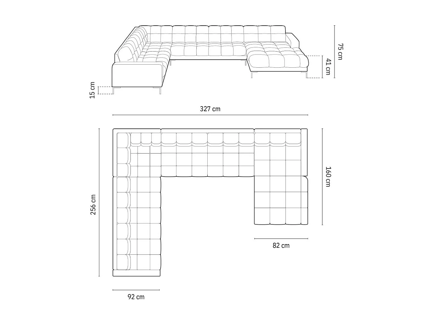Cosmopolitan Design – Narożnik lewy panoramiczny, „Bali” 7 miejsc welur, żółty – 327x256x75cm 3746670
