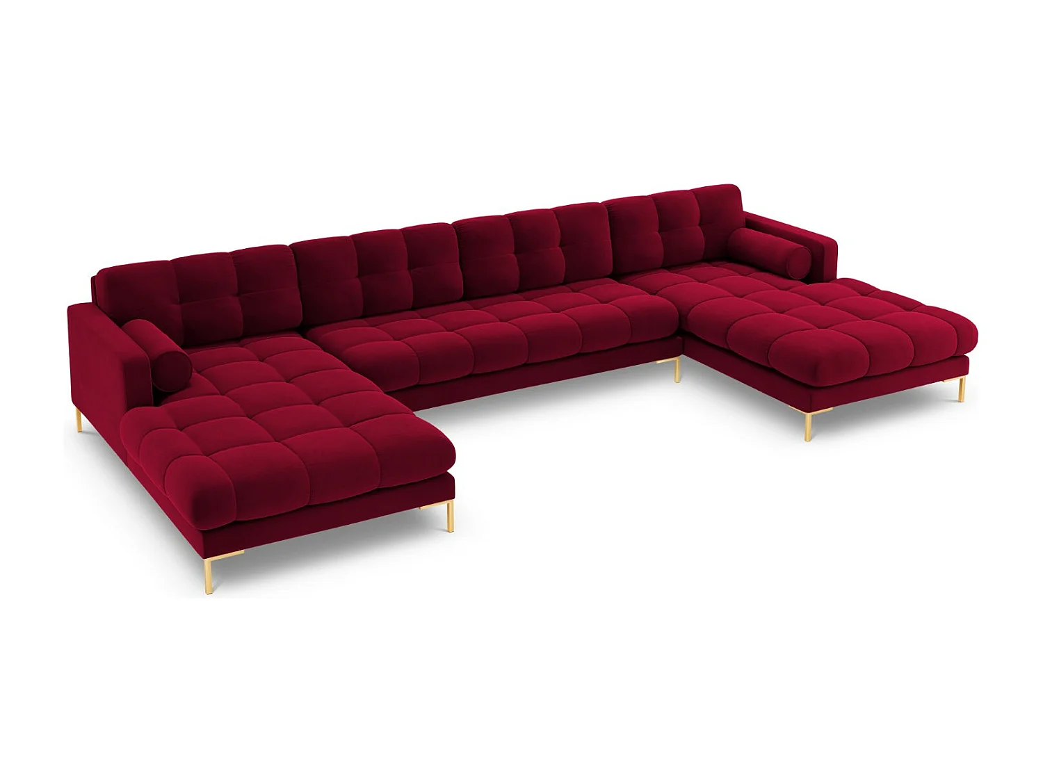 Cosmopolitan Design - Sofa panoramiczna, "Bali" 7 miejsc welur, czerwony - 383x185x75cm 3746828 - obrazek 1
