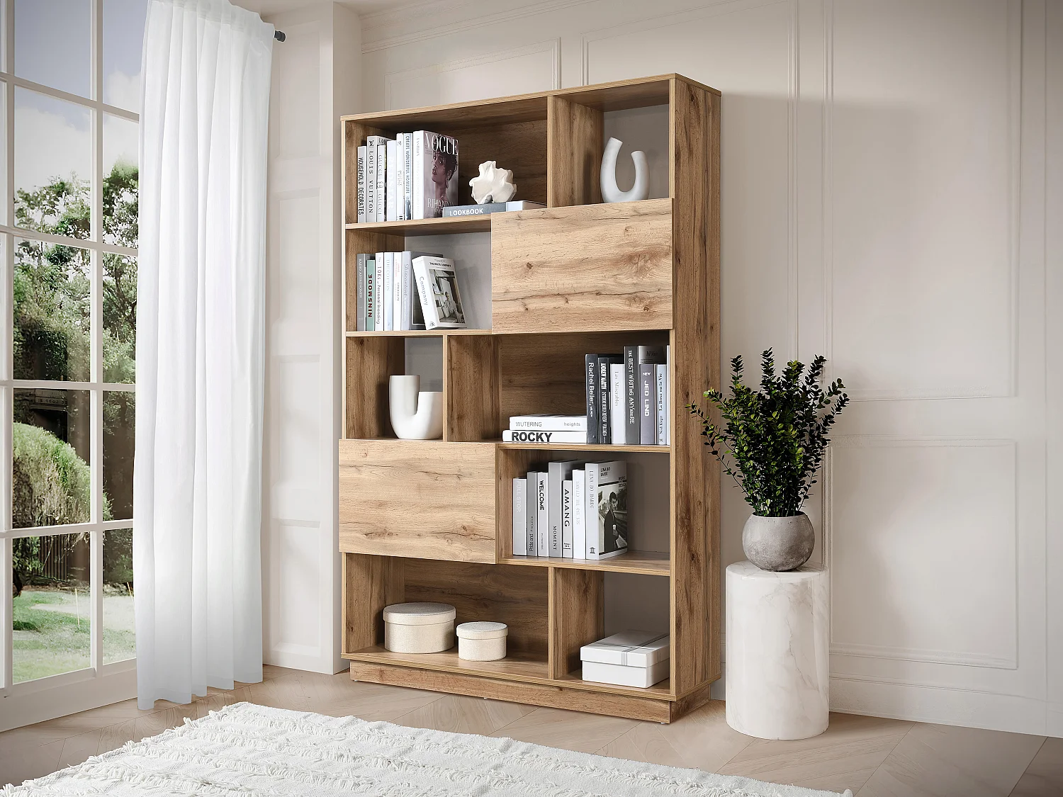 Regał z 2 szafkami i 8 wnękami – Naturalny – CEVANIA 3223089