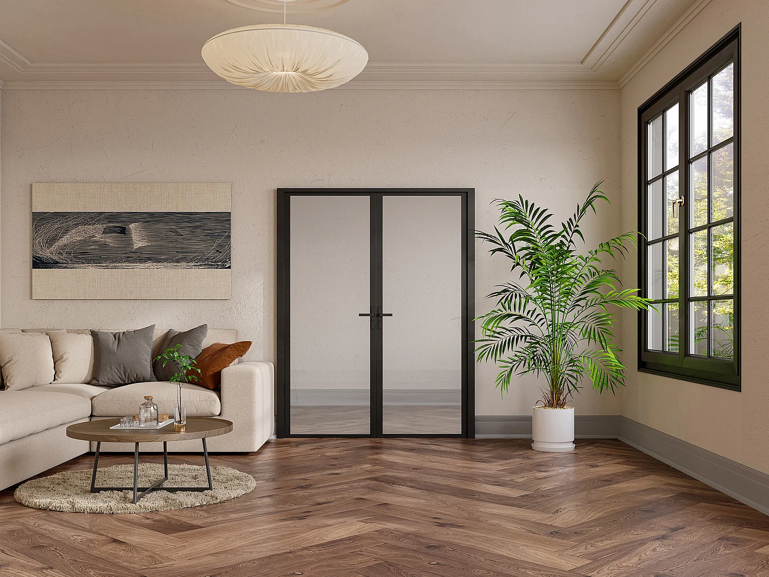 Drzwi kompletne 2-skrzydłowe dwustronne z aluminium i szkła hartowanego – 2 x wys. 204 x szer. 83 cm – Czarny – LOXTON 3511930