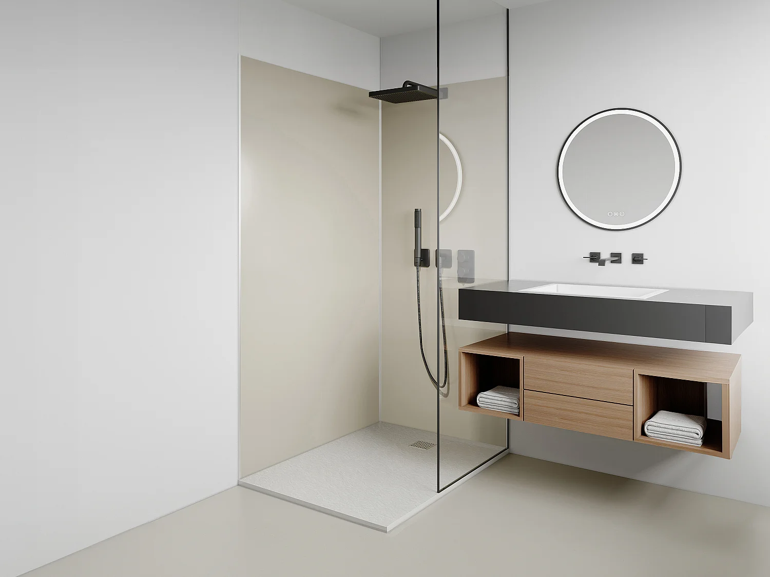 Zestaw 2 paneli ściennych prysznicowych z aluminium w kolorze kości słoniowej z profilami – szer. 90 x szer. 120 x wys. 210 cm – ITZIAR 2895762