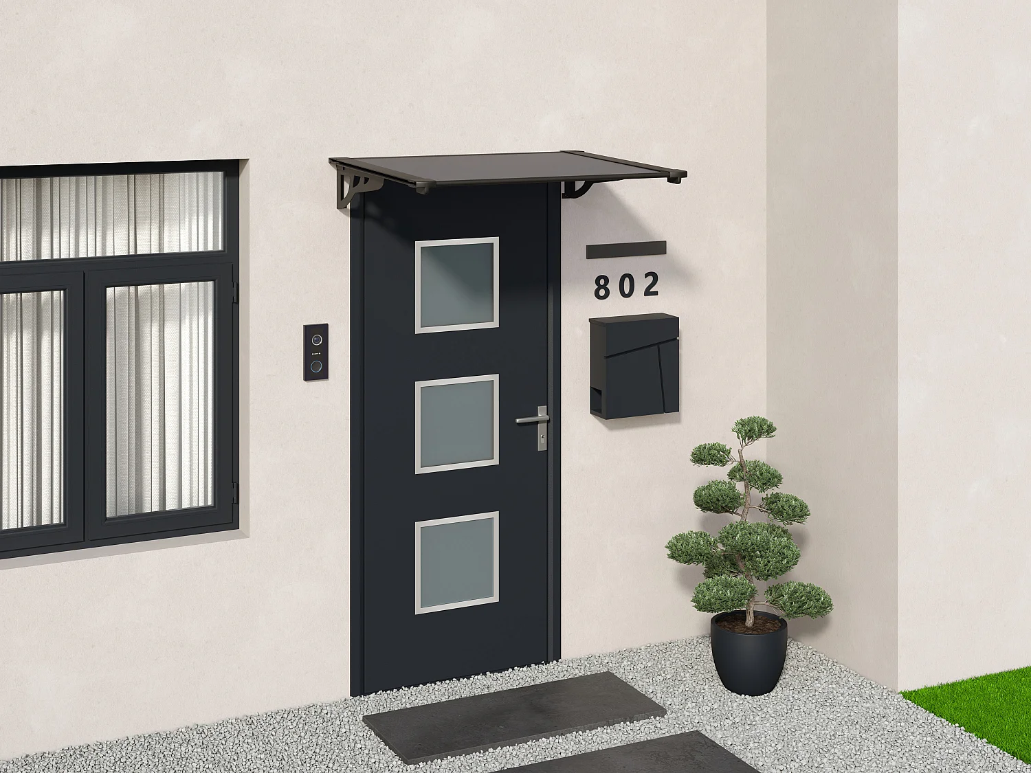 Daszek nad drzwi nachylony czarny z aluminium 150 x 90 cm – KEPLER 3251086