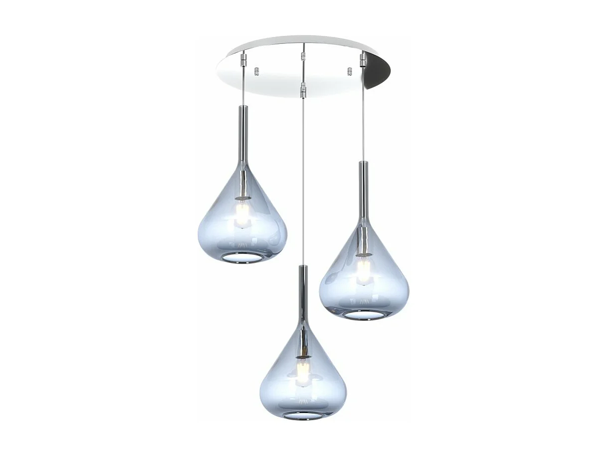 Nowoczesna lampa wisząca Kona z 3 żarówkami, niebieskie szkło i okrągła rozeta sufitowa – oprawka E27 – regulowana do średnicy 250 cm. 3788520