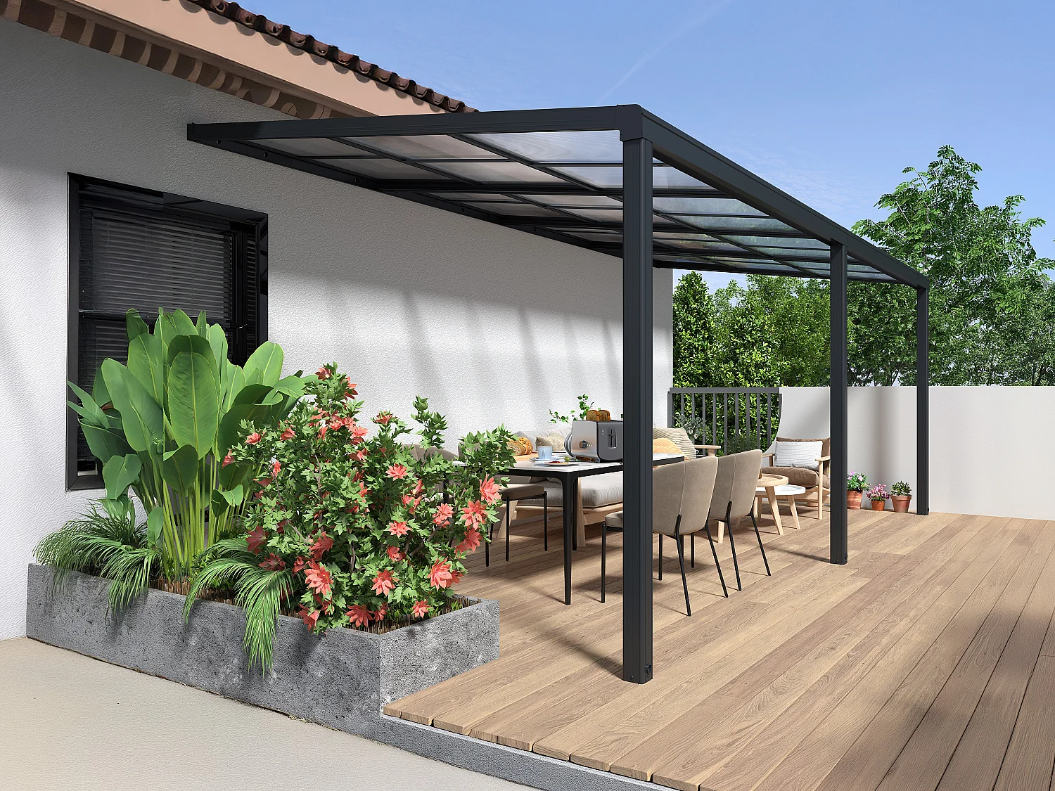 Pergola przyścienna z rozsuwanym dachem - 18 m² - antracytowy - IZEDA 3880372 - obrazek 1