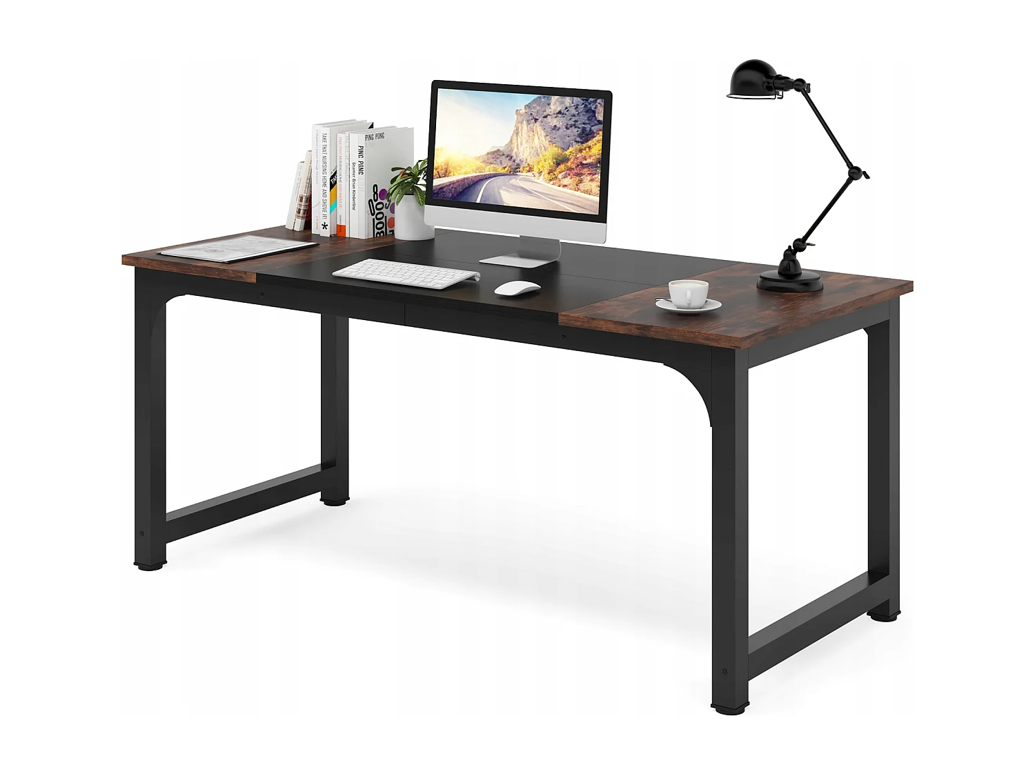 Biurko na laptopa, stół, biurko do nauki w domu, stanowisko pracy w biurze, sypialnia, łatwe w montażu, 160 x 80 x 75 cm (brąz rustykalny + czarny) 3769412 - obrazek 1