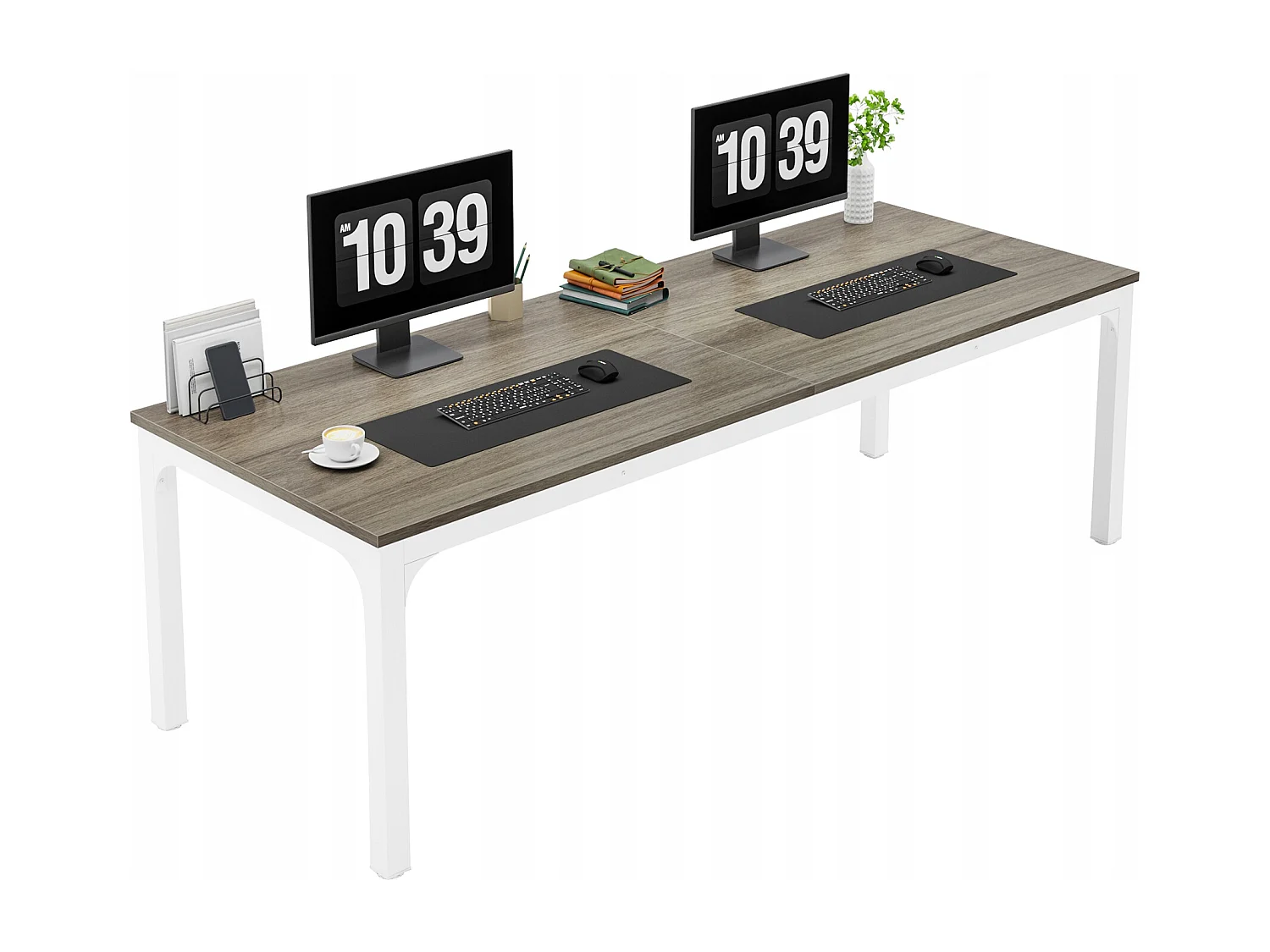 Biurko komputerowe, biurko na laptopa, biurko do nauki, przenośny stolik komputerowy, podwójne długie biurko do domowego biura i sypialni, 200 x 70 x 75 cm, dąb 3769353 - obrazek 1