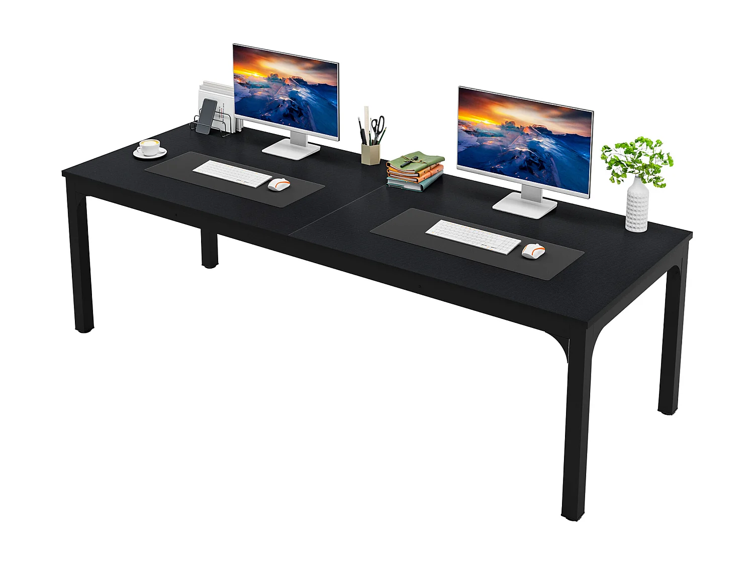 Biurko komputerowe, biurko na laptopa, stół do nauki, stolik na laptopa, podwójne długie biurko 200 x 70 x 75 cm, czarne 3769348 - obrazek 1