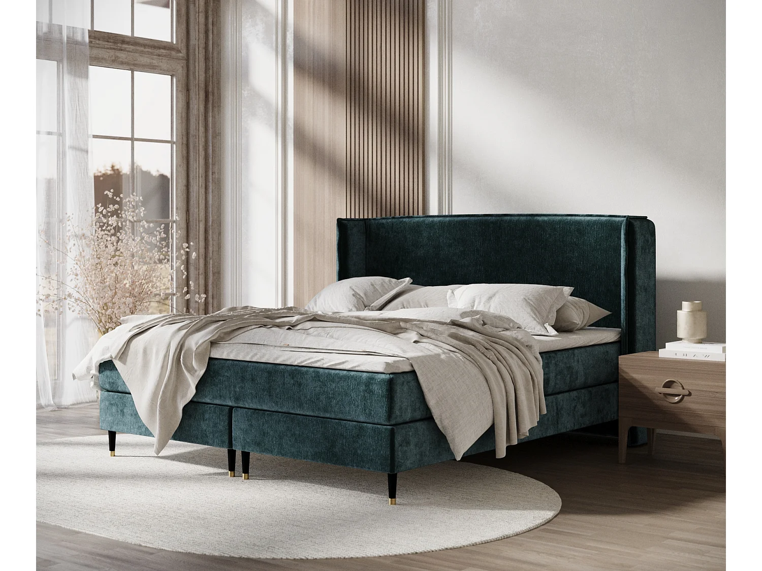 Łóżko boxspring w tkaninie szenilowej Ardis - materac - topper - 180x200 cm - teal 3980861 - obrazek 1