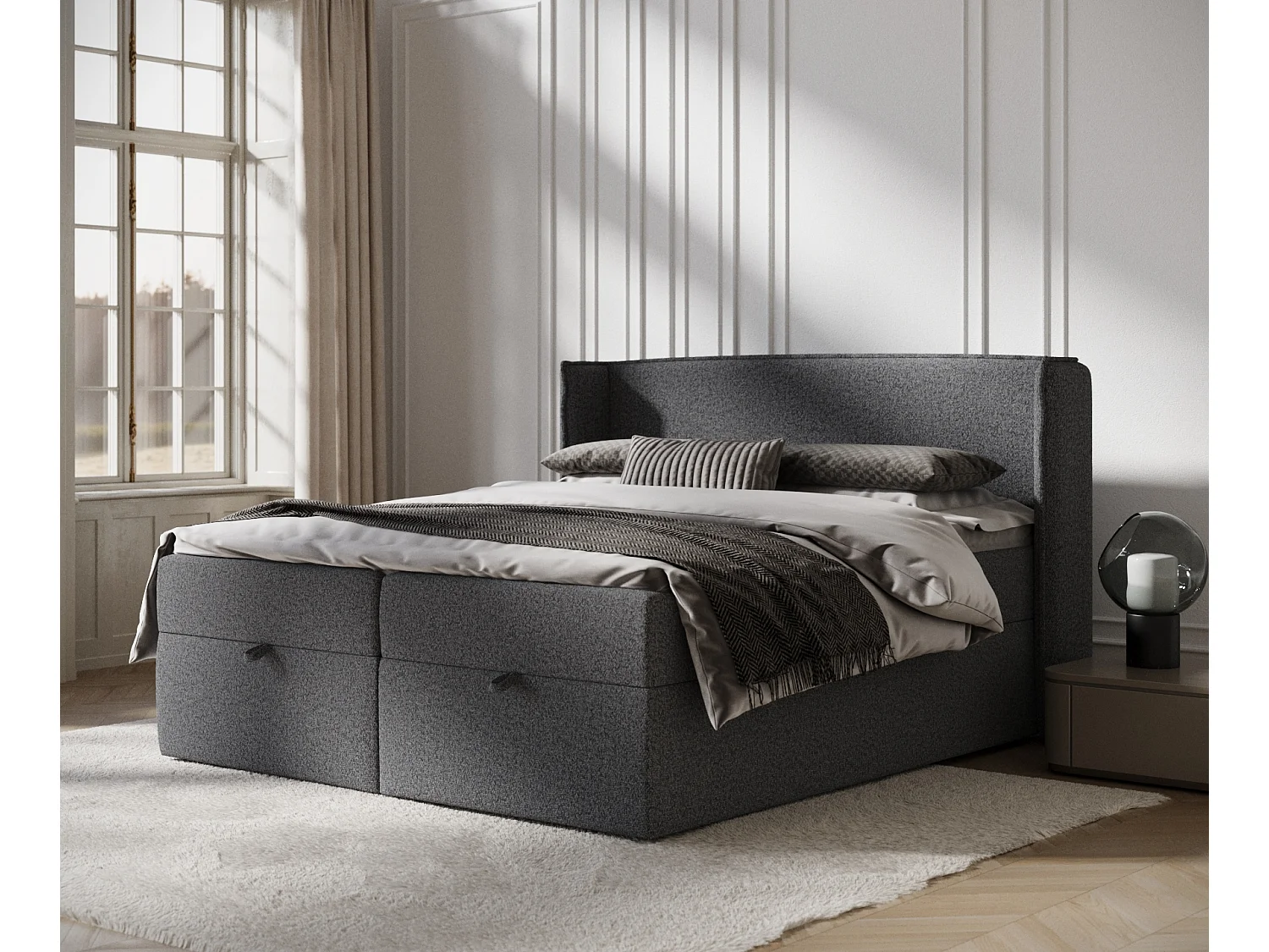 Łóżko boxspring w tkaninie plecionej Passion - materac - topper - 160x200 cm - czarny 3980958 - obrazek 1