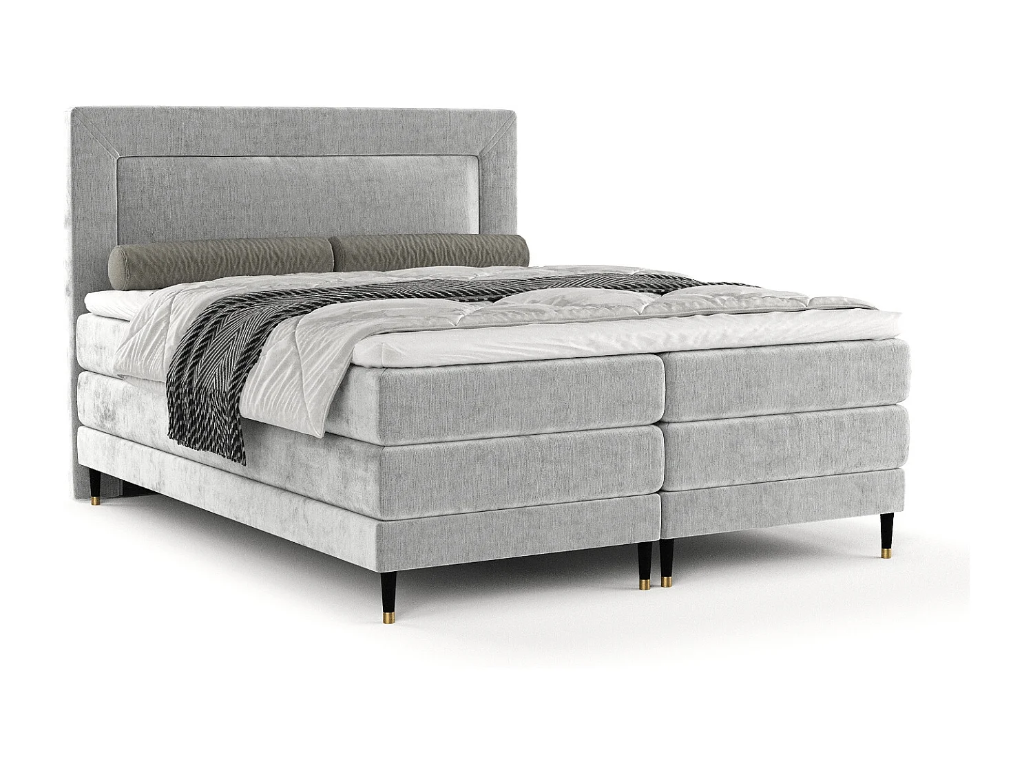 Łóżko boxspring w tkaninie szenilowej Madame - materac - topper - 140x200 cm - jasnoszary 3981486 - obrazek 1