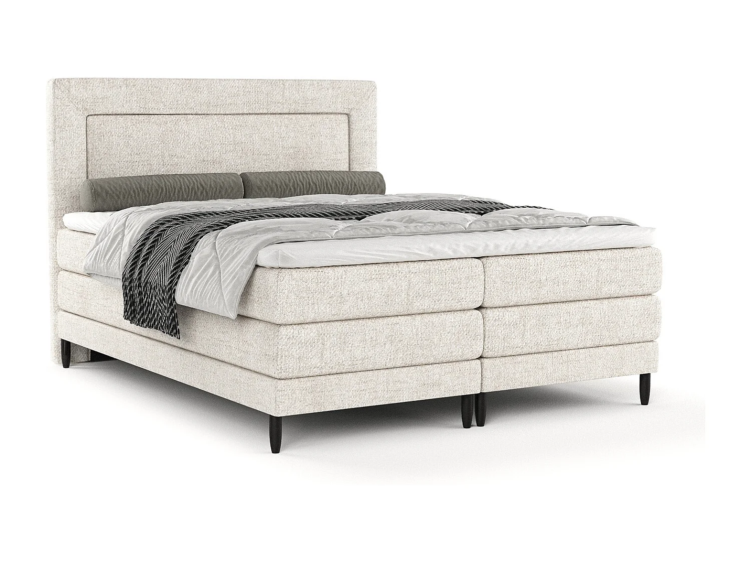 Łóżko boxspring w tkaninie plecionej Madame - materac - topper - 200x200 cm - kremowy 3981526 - obrazek 1