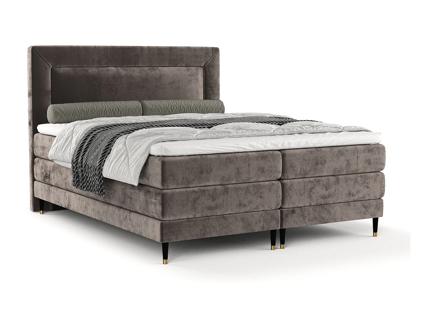 Łóżko boxspring w tkaninie szenilowej Madame - materac - topper - 160x200 cm - brązowy 3981592 - obrazek 1