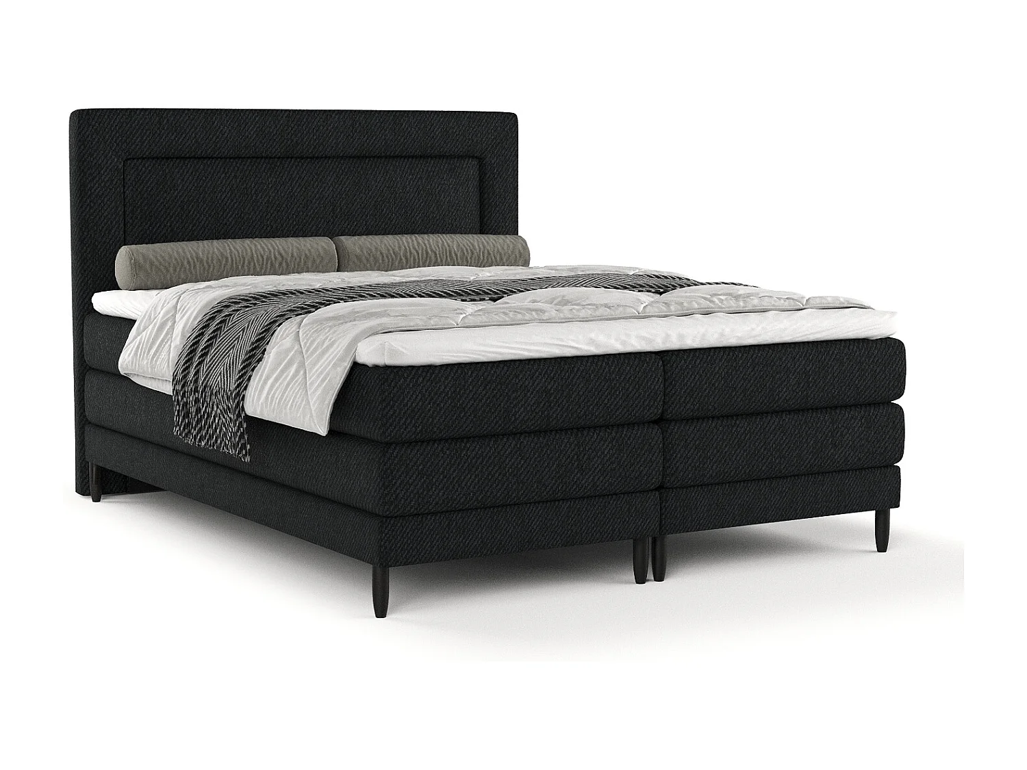 Łóżko boxspring w tkaninie plecionej Madame - materac - topper - 180x200 cm - czarny 3981718 - obrazek 1